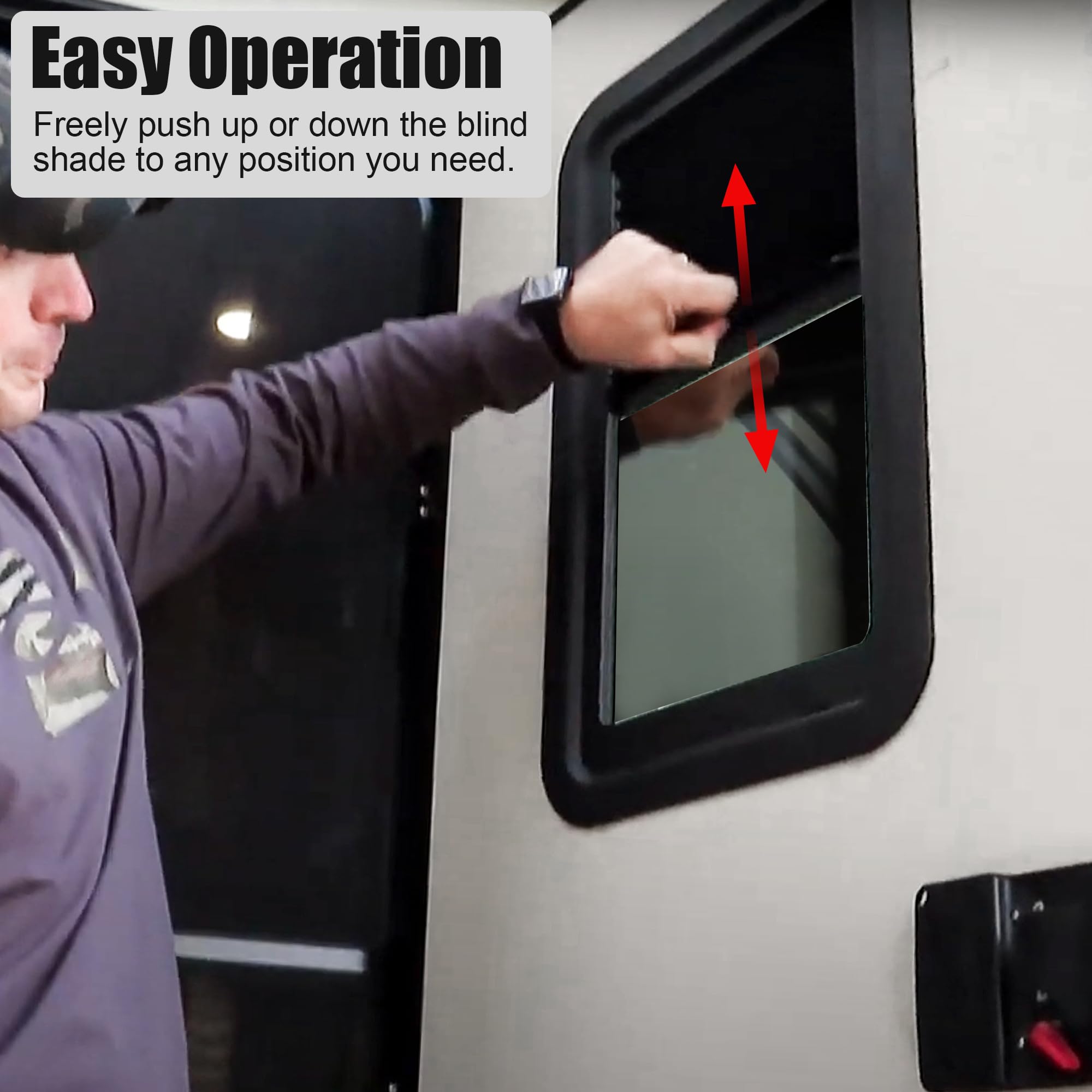 Estenio RV Window for Entry Doors, Low-Profile Shade, 12''x21'', Black, Glass, Model RVwindowkit