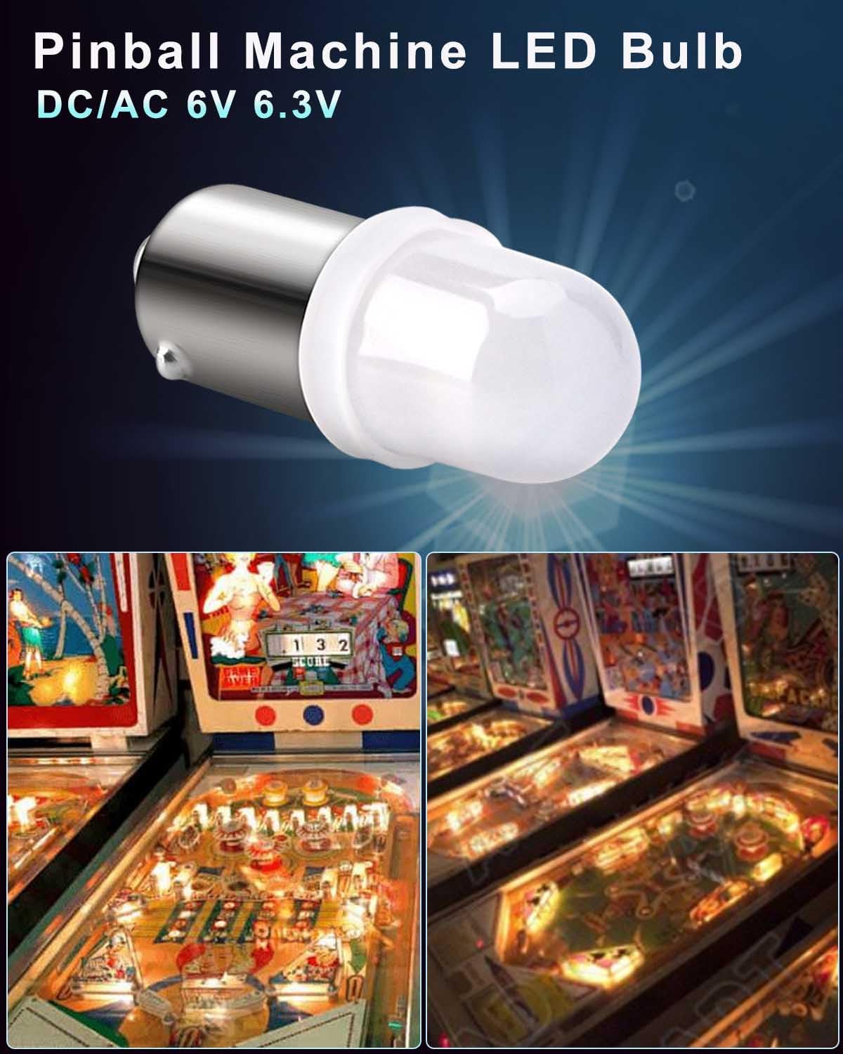 Keiurot 6V Bayonet Bulbs 15 Pack - Warm White LED for Pinball Machines, Models 755 756 1893 1895 1847, Nonpolarity