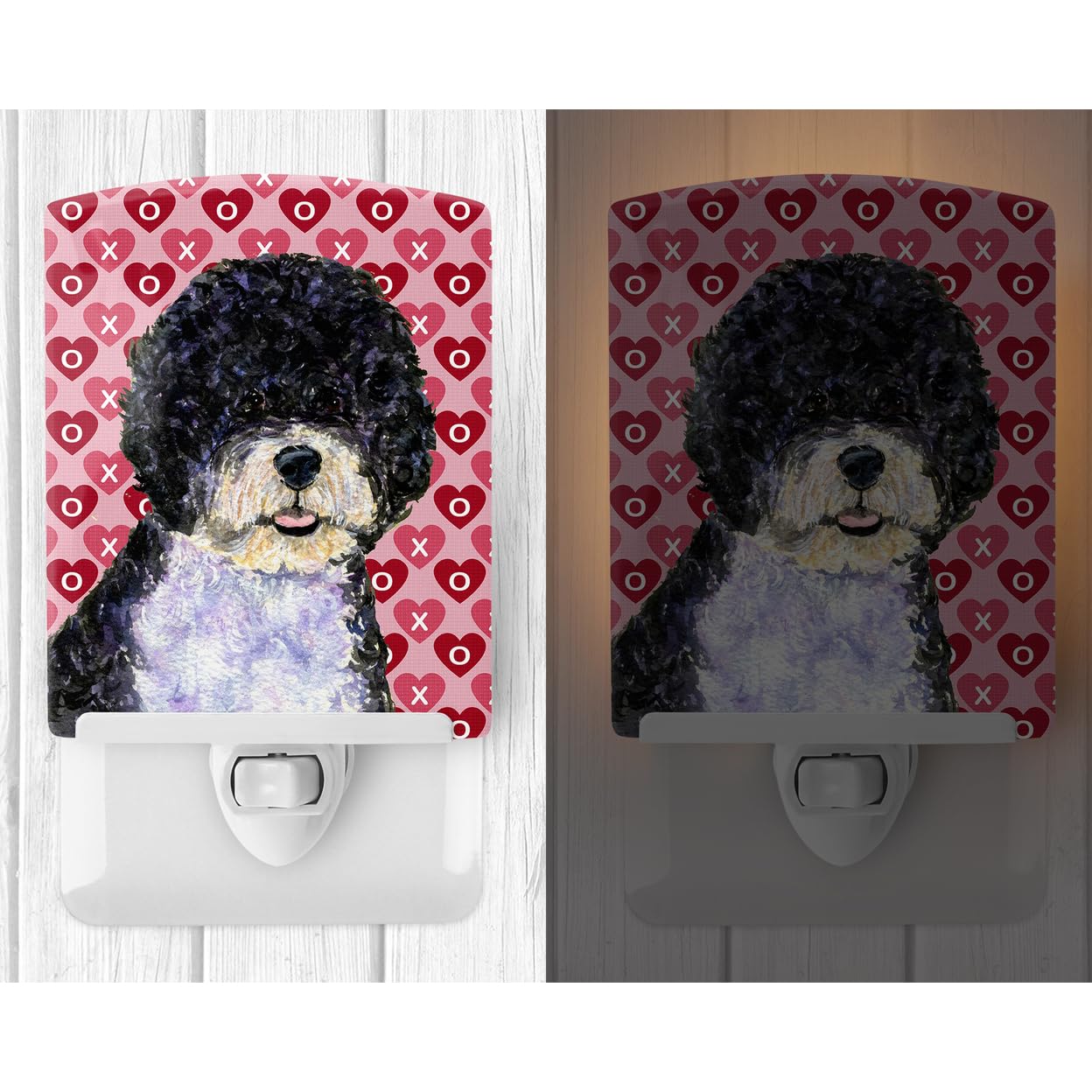 Carolines Treasures Ceramic Night Light, Portuguese Water Dog Hearts, UL-Certified, 6x4x3in, Multicolor, Model SS4490CNL