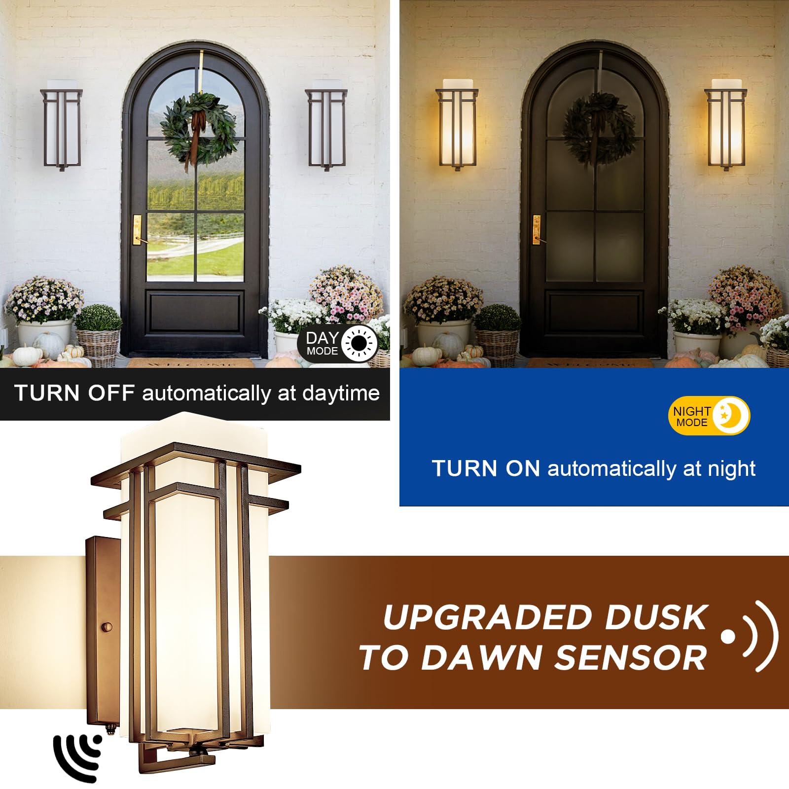 15.35''H Matte Brown Outdoor Wall Light Large Outdoor Wall Lantern Oil Rubbed Bronze Exterior Light Fixture Waterproof Metal Wit