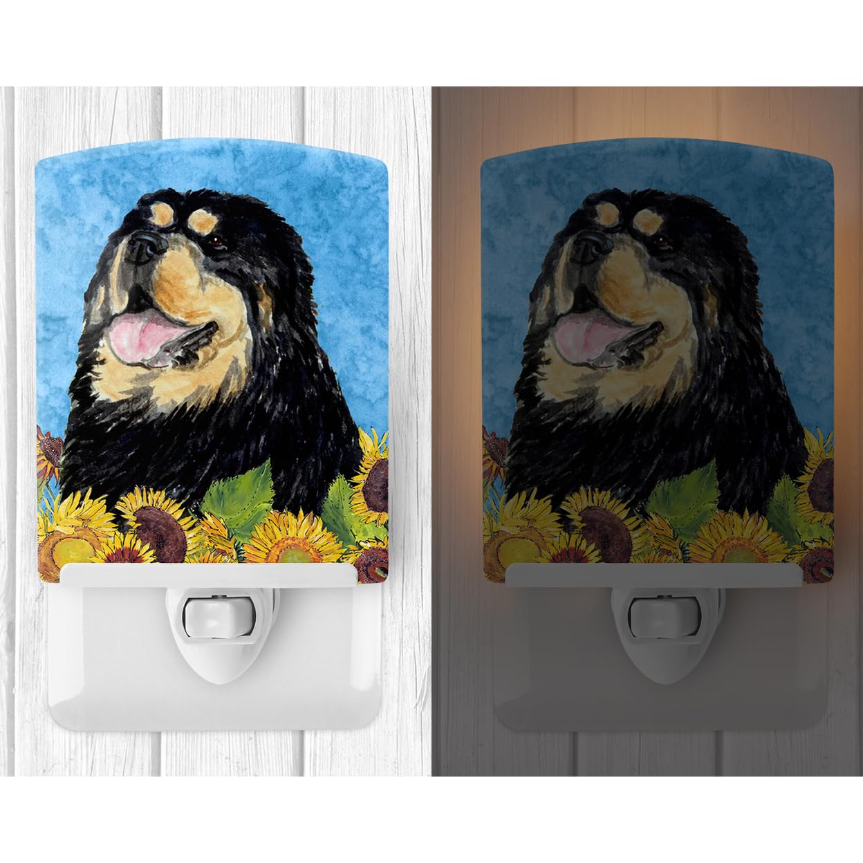 Caroline'S Treasures Ss4145Cnl Tibetan Mastiff In Summer Flowers Ceramic Night Light Compact, Ul-Certified, Ideal For Bedroom, Bathroom, Nursery, Hallway, Kitchen, 6X4X3, Multicolor