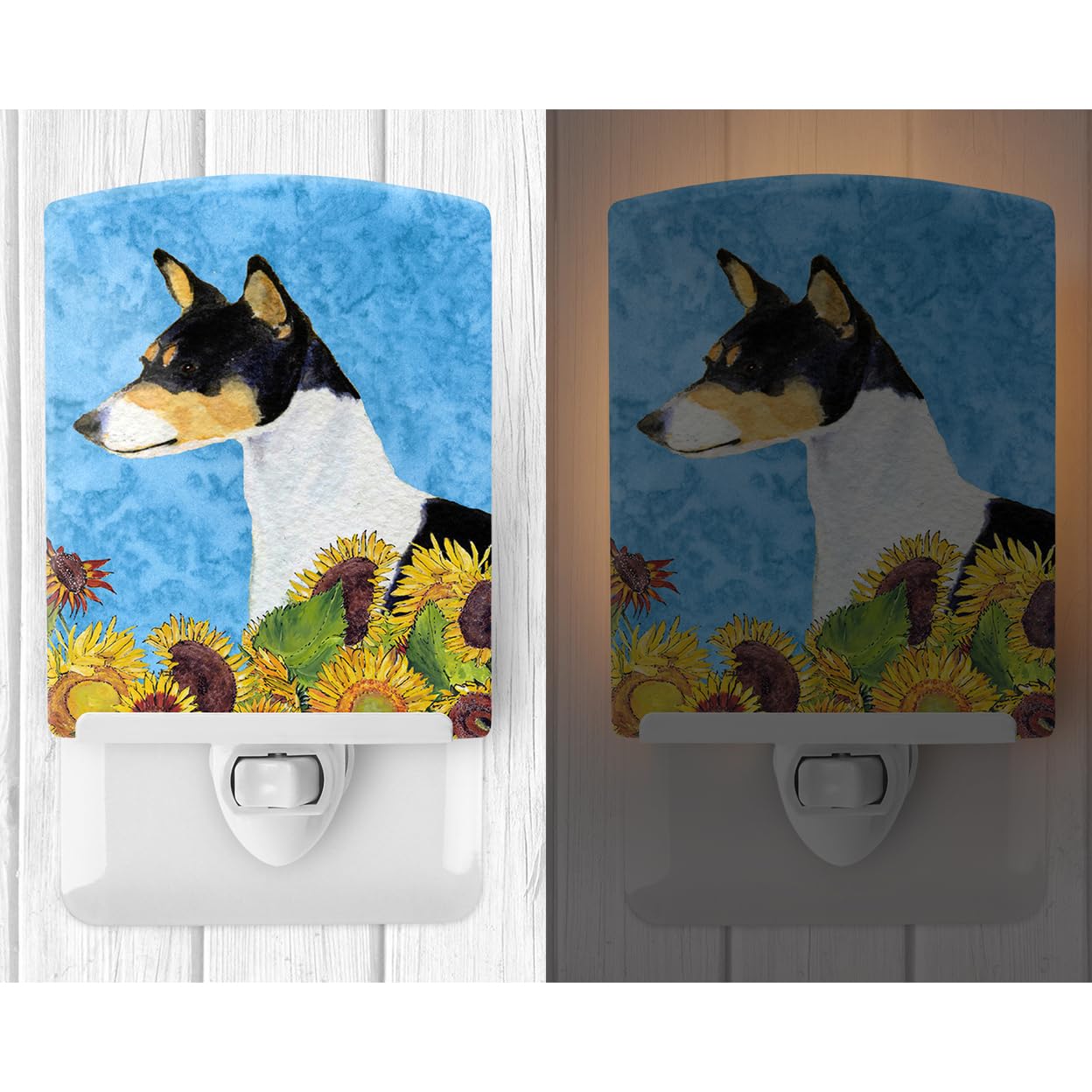 Caroline'S Treasures Ss4147Cnl Basenji In Summer Flowers Ceramic Night Light Compact, Ul-Certified, Ideal For Bedroom, Bathroom, Nursery, Hallway, Kitchen, 6X4X3, Multicolor