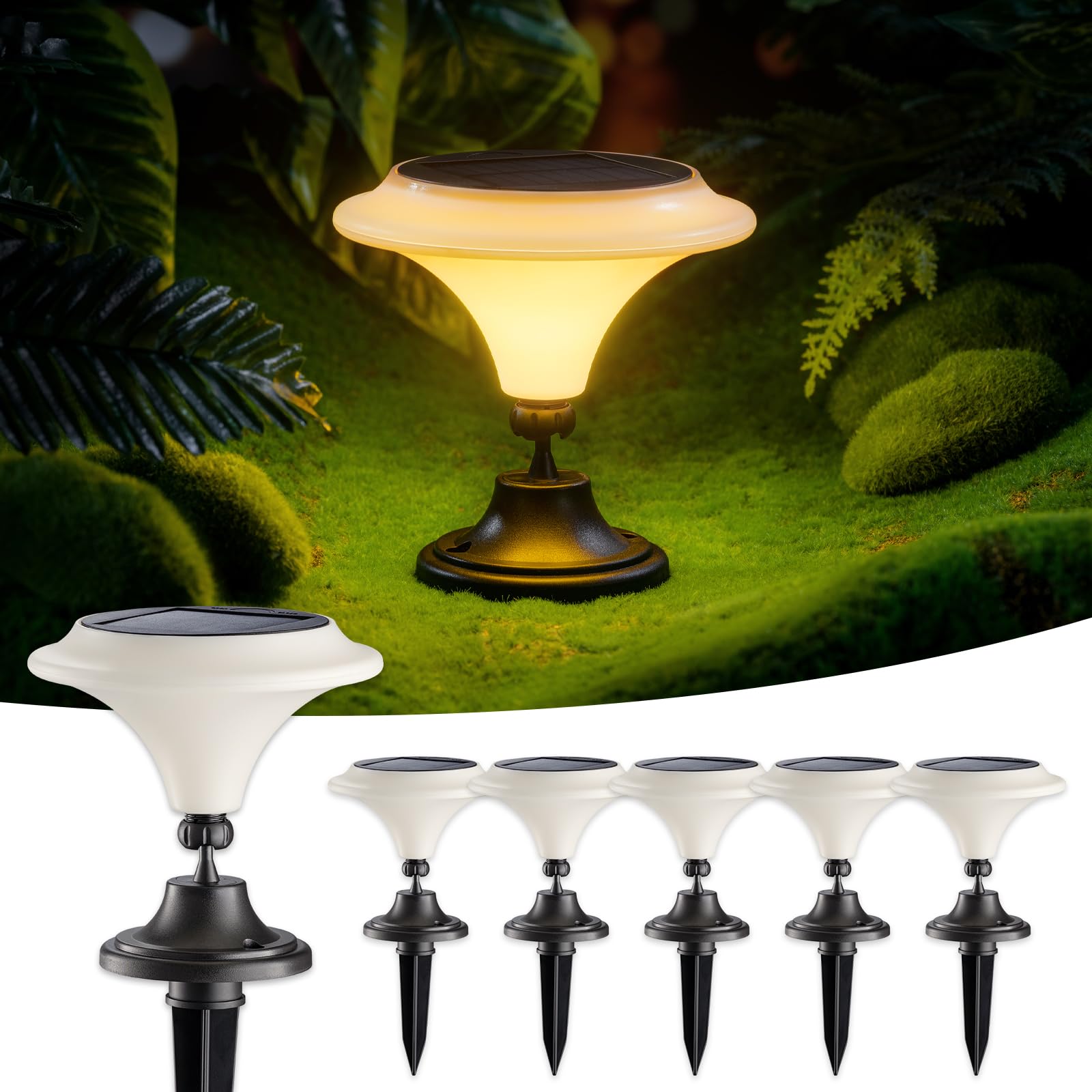 OPOIRA Solar Table Lights Outdoor  6 Pack Classic Martini-Shaped Lanterns with Base & Ground Stakes  Waterproof LED Solar Powered Decorative Lights for Patio Table Garden Path (Warm White)