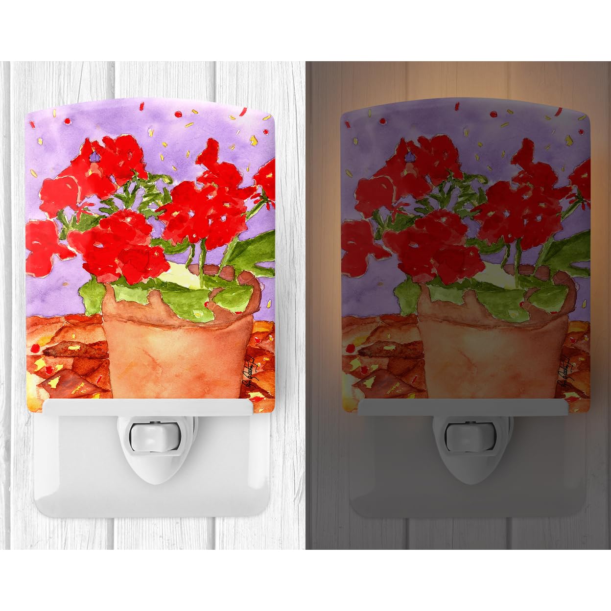 Carolines Treasures Ceramic Night Light, Flower - Geranium, UL-Certified, 6x4x3, Multicolor, Model RDR2004CNL