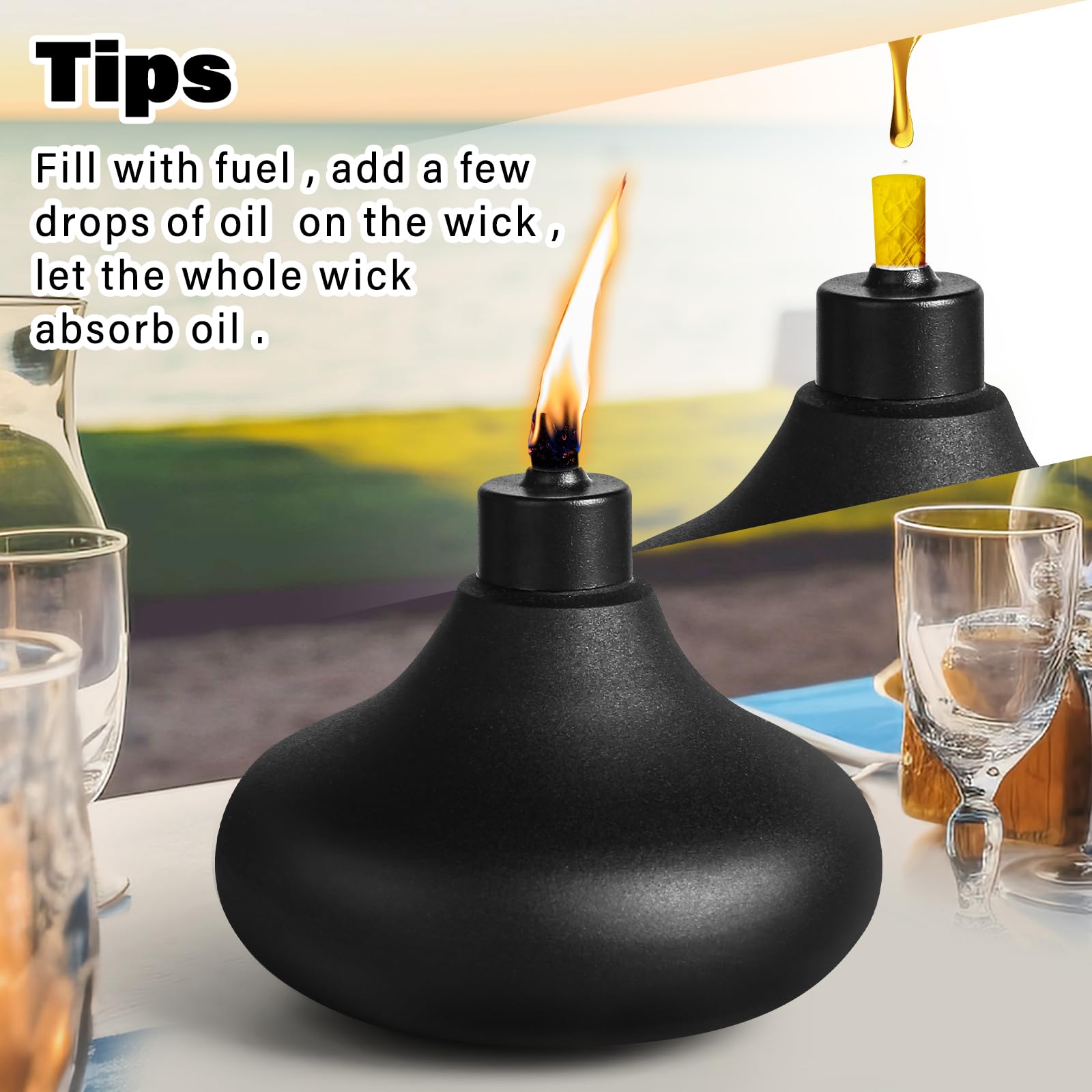 Fan-Torches 4 Pack Metal Citronella Table Top Torches For Yard, Patio, Garden, Party