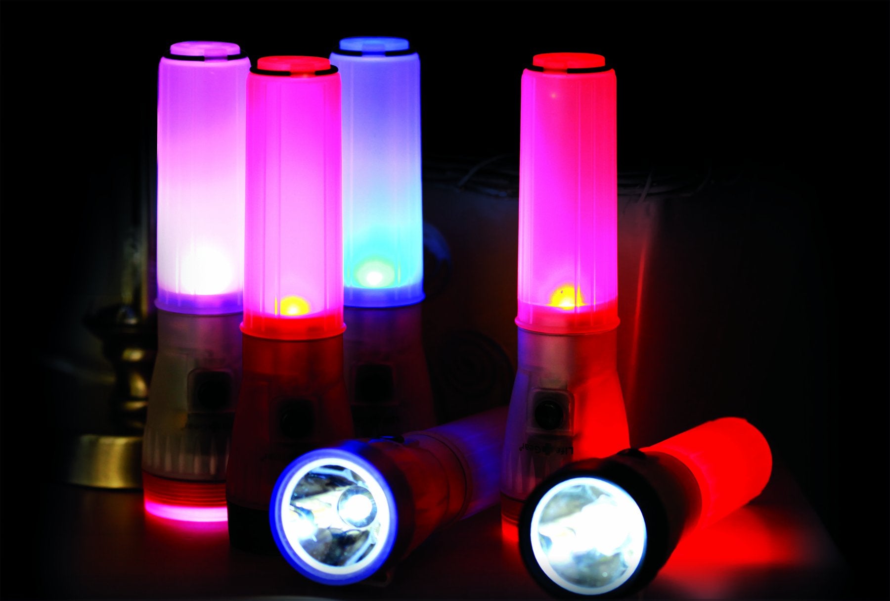 Life Gear Led Flashlight With Glow Handle, Emergency Flasher And Storage Compartment, Red