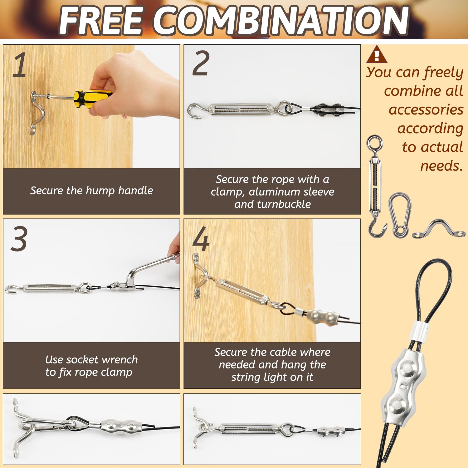 400 Ft String Light Hanging Kit Outdoor, Nylon Coated Stainless Steel 304 Wire Rope, String Light Kit Included Enough Accessories, Guide Wire For Outdoor String Lights, Patio Lights, Camping Lights