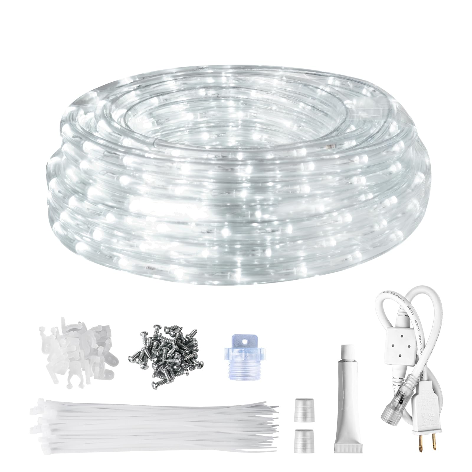 SURNIE Rope Lights Outdoor Waterproof Daylight White: LED 33FT Cuttable Outside Bright 110V Lighting 6000K Flexible Cool Clear T