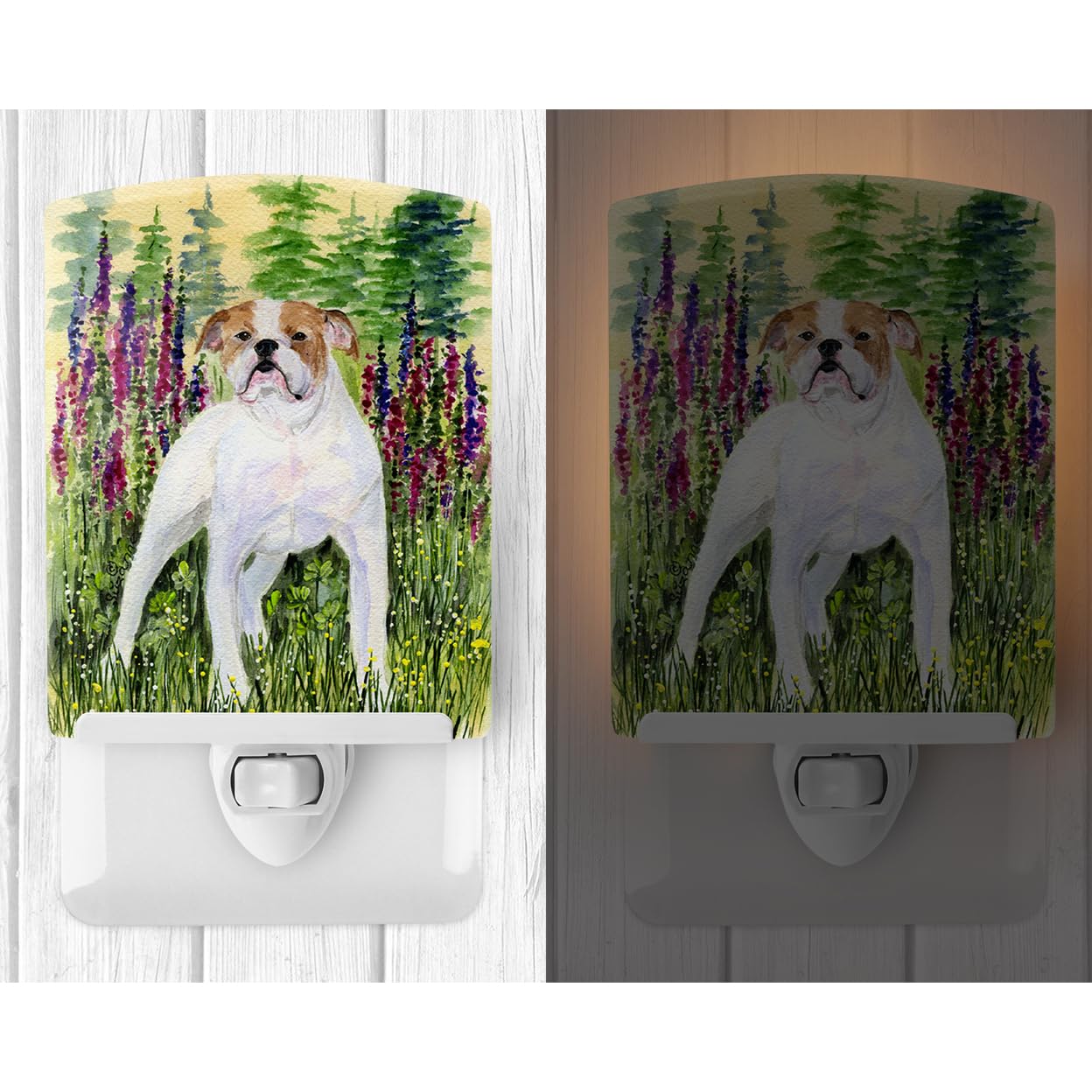 Caroline'S Treasures Ss8156Cnl English Bulldog Ceramic Night Light Compact, Ul-Certified, Ideal For Bedroom, Bathroom, Nursery, Hallway, Kitchen, 6X4X3, Multicolor