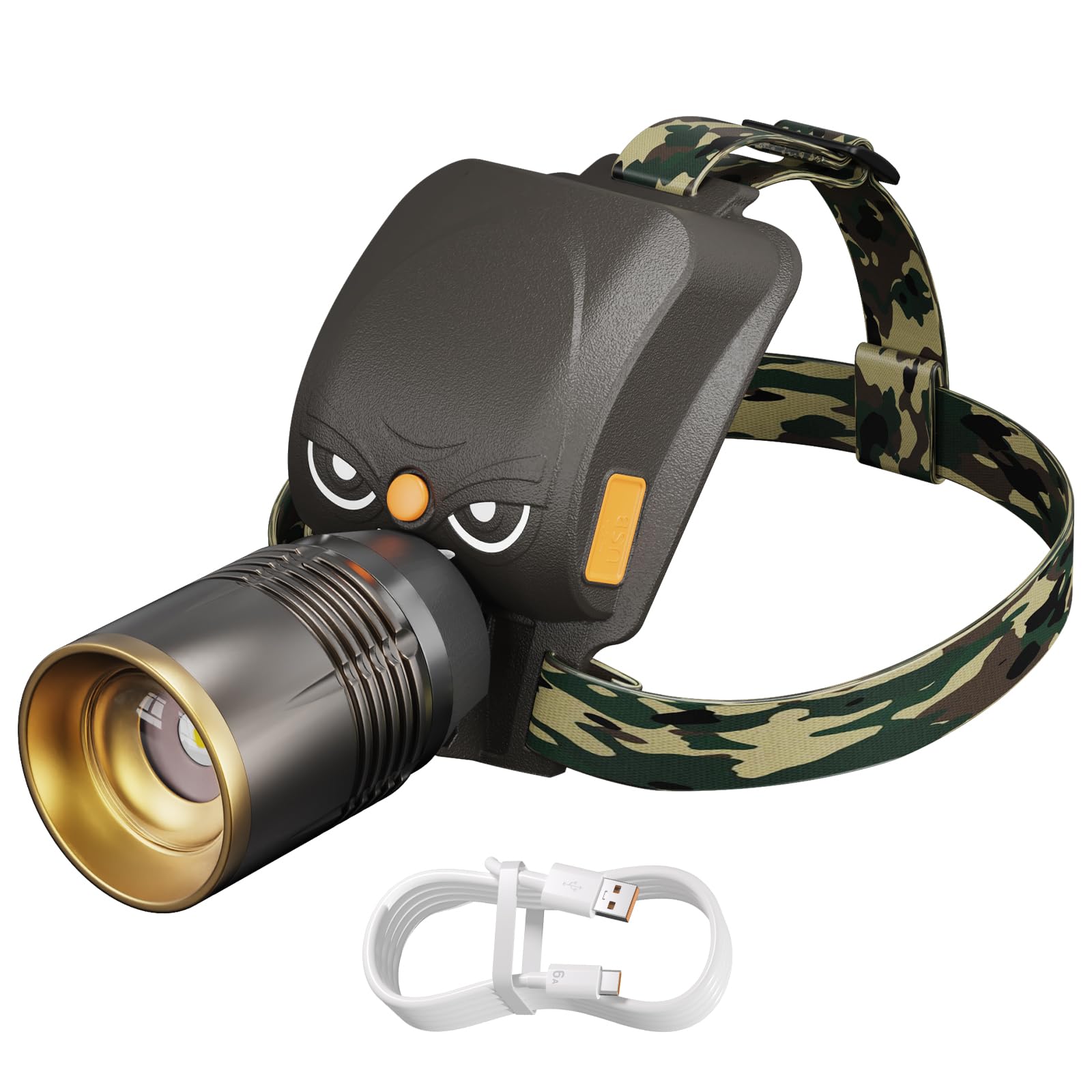 MAXME100 Rechargeable Headlamp High Lumens, 16000mAh Super Bright Headlamp, 5700K Zoomable Spotlight Floodlight for Search, Resc