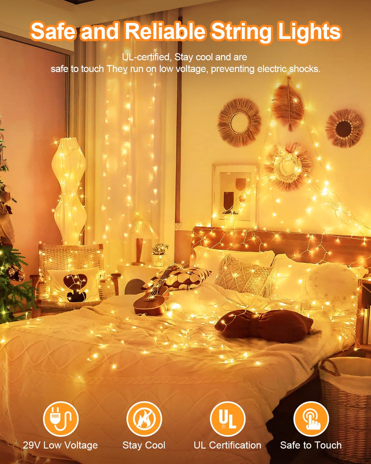 125Ft 380 Led Warm Christmas Lights, Plug In Christmas String Lights Connectable, Timer & Memory, Waterproof Twinkle Tree Light