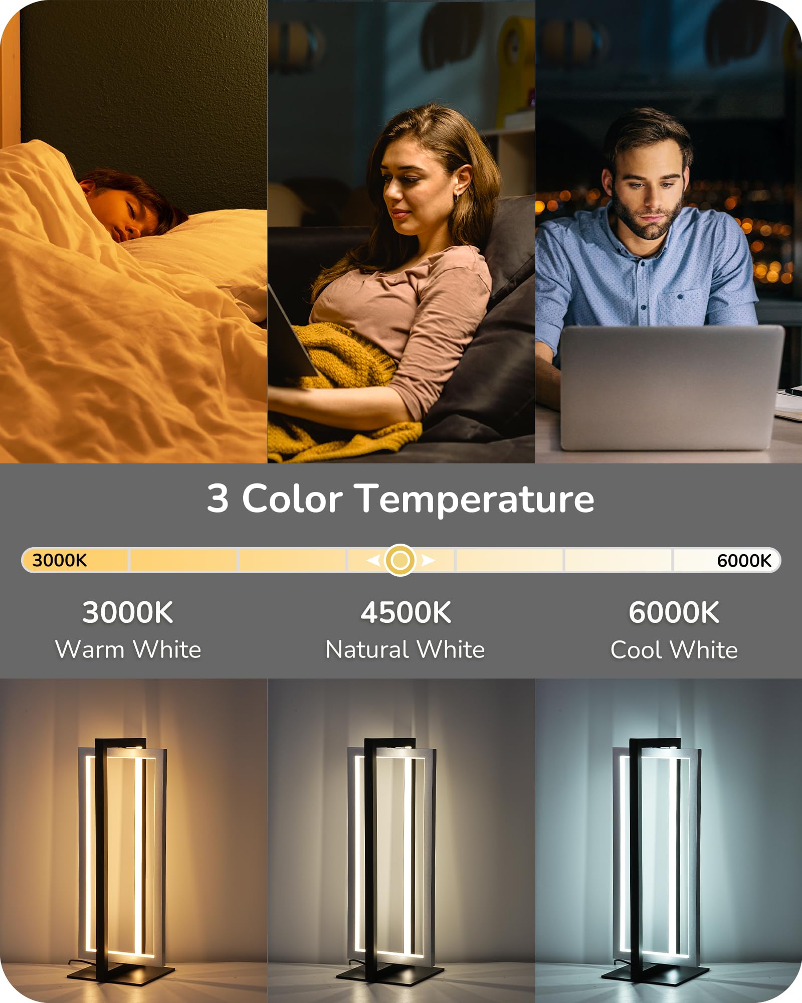 EDISHINE Modern LED Table Lamp, 750LM Stepless Dimmable, 3 Color Temperatures, Adjustable Angle, Silver Metal Finish