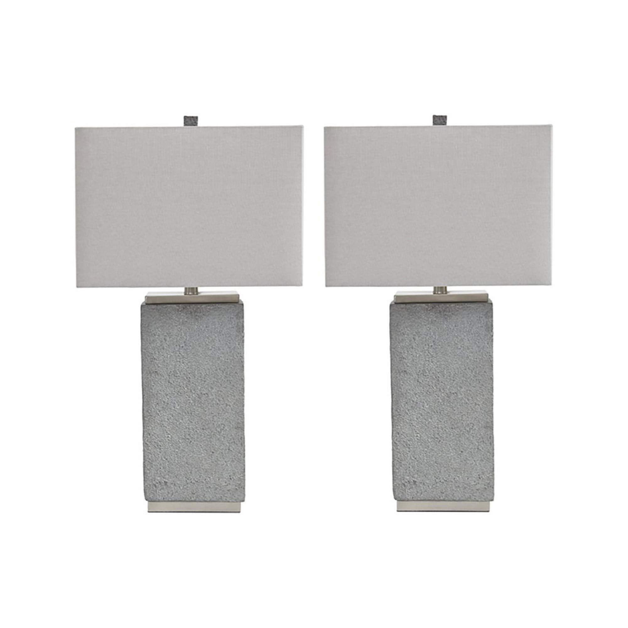 Benjara Bm227558 Resin Table Lamp With Faux Concrete Finish & Hardback Shade Gray - Set Of 2