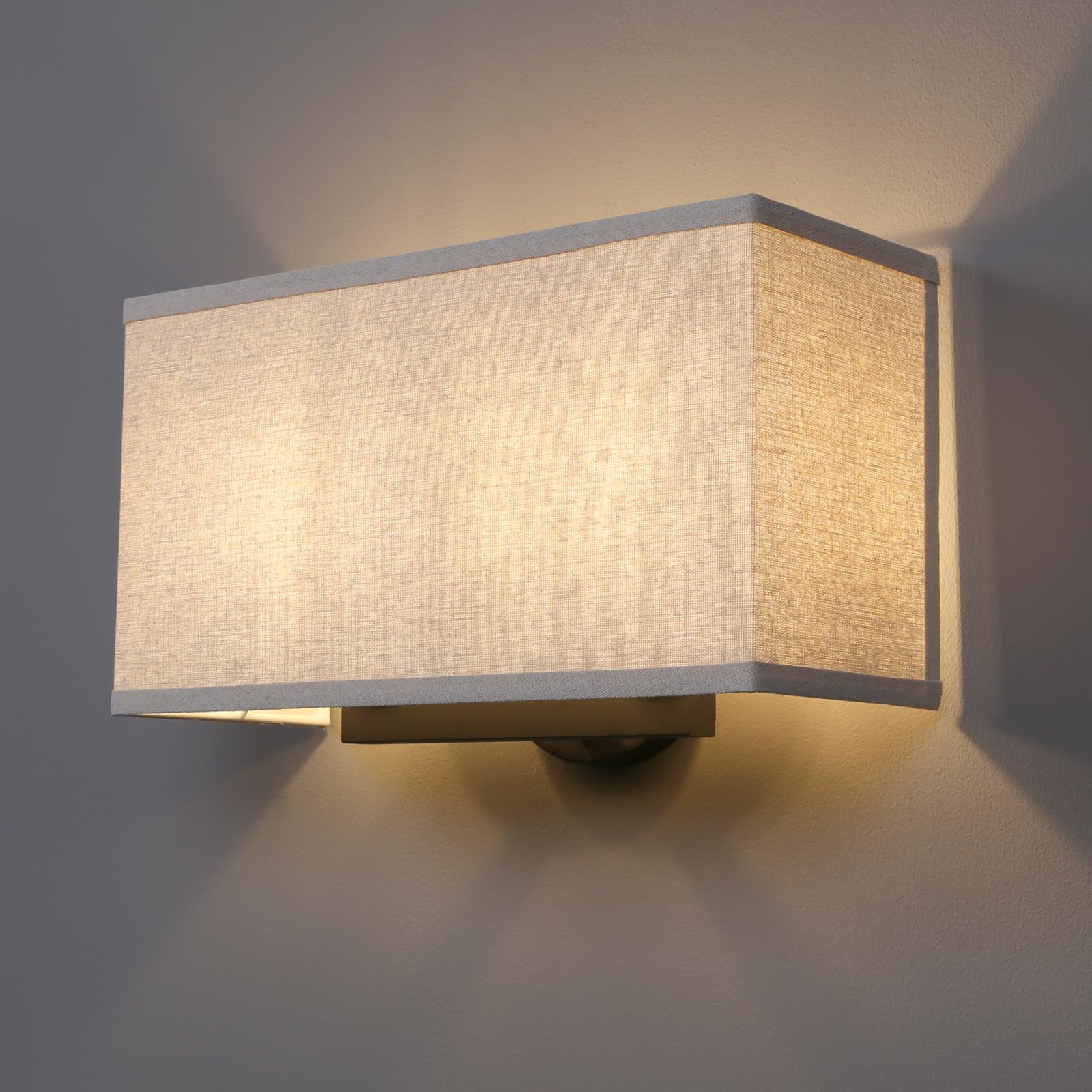 Yosoan Linen Boho Wall Sconce Stairwell Fixture Light, 2-Light Indoor Hardwired Vanity Dual Vintage Industrial Bedside Sconce Wa