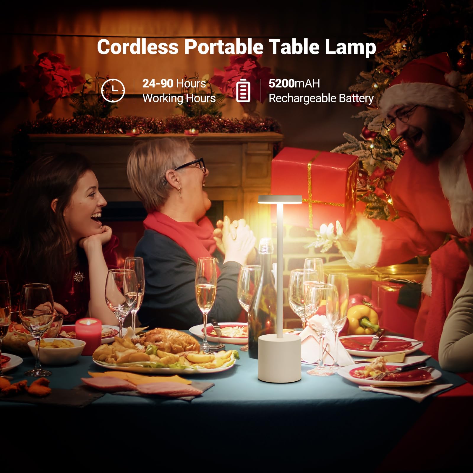 ZOOPEEN LED Cordless Rechargeable Table Lamp, 5200mAH Battery, Touch 3 Color Dimming, 2 Pack, Metal, White, Model TL2W