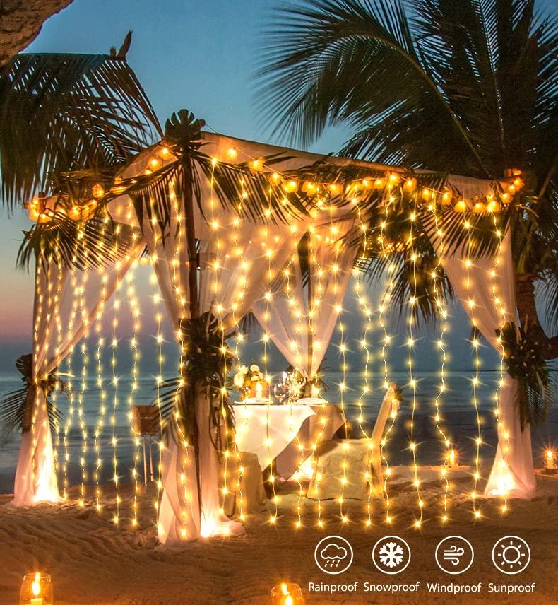 ALENEY Fairy Curtain Light for Bedroom, 300 LED 9.8ft x 9.8ft USB 8 Modes Fairy Lights for Wedding Party Home Garden Indoor Outd