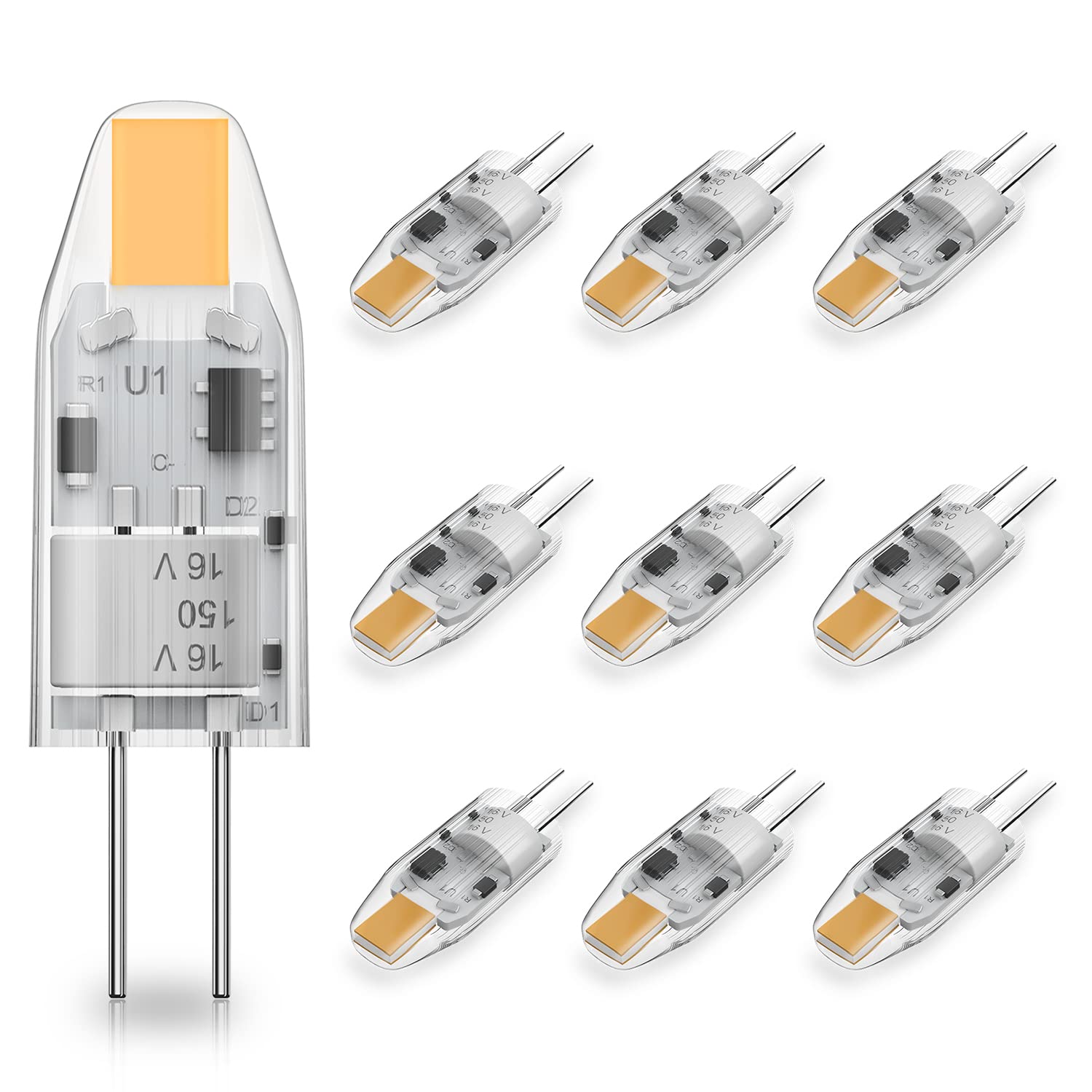 Yuiip G4 Led Bulbs 1.2W Bi-Pin Base, 2700K Warm White, 10 Pack, Silicon