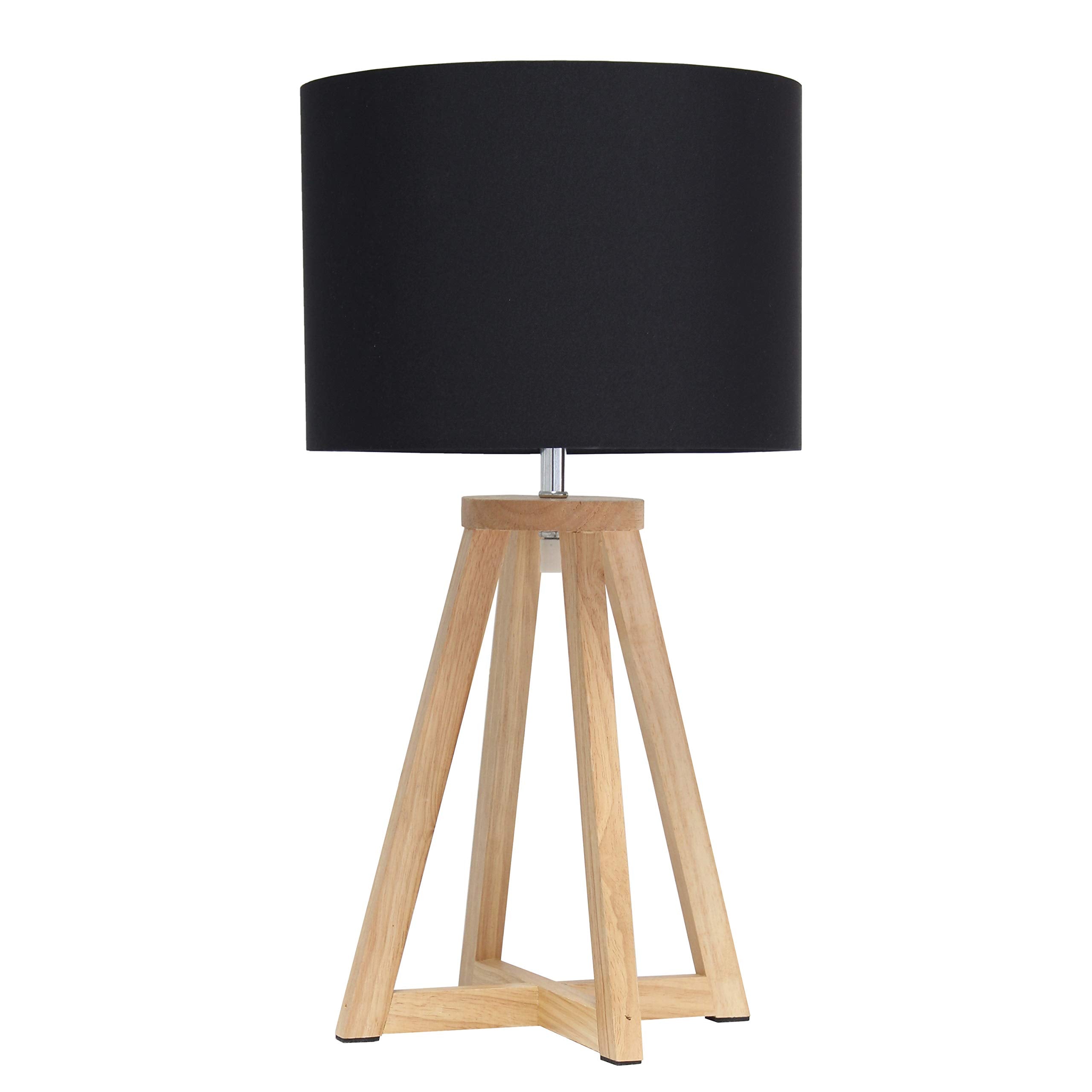 Simple Designs Lt1069-Nbk Interlocked Triangular Wood Fabric Shade Table Lamp, Natural/Black