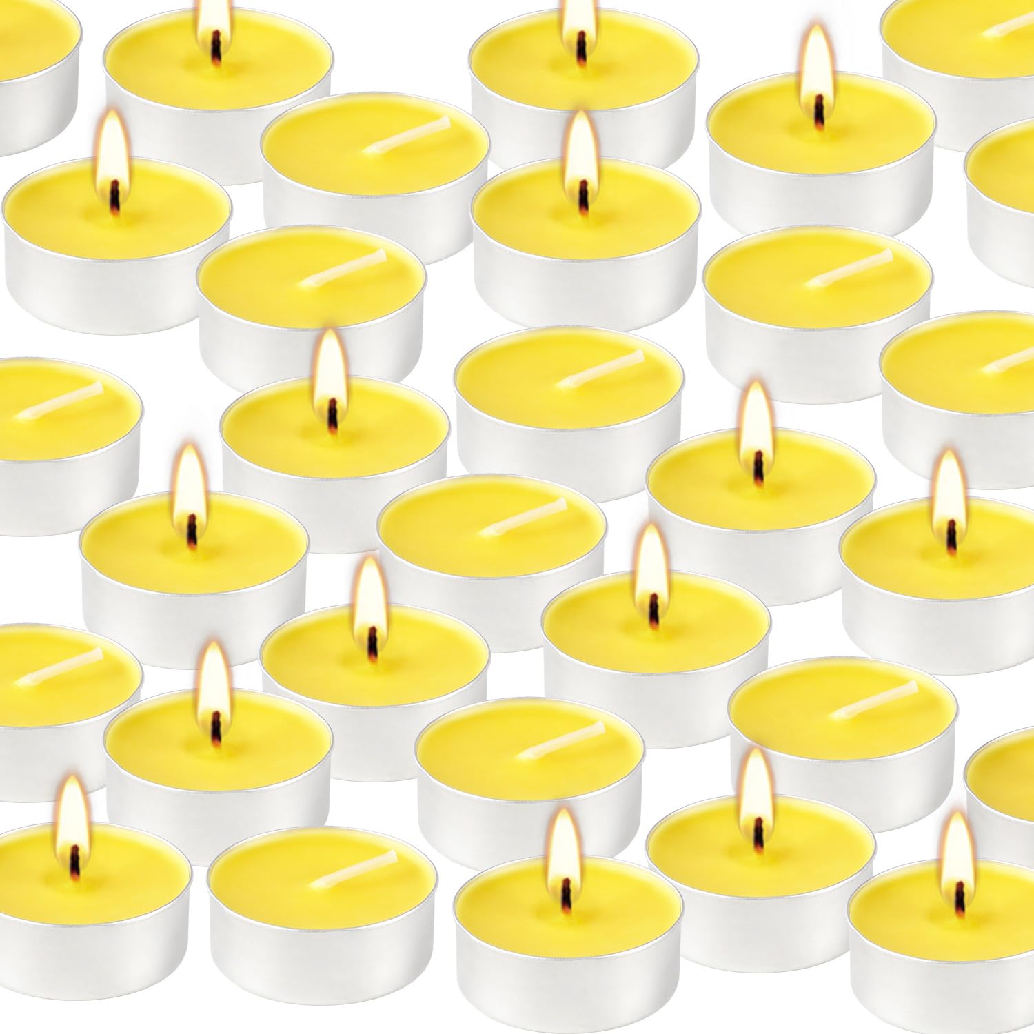 Yellow Tea Lights Candle Bulk, 4 Hours Dripless Smokeless Citronella Candles for Home Garden Patio Yard Balcony Backyard - 50 Pa