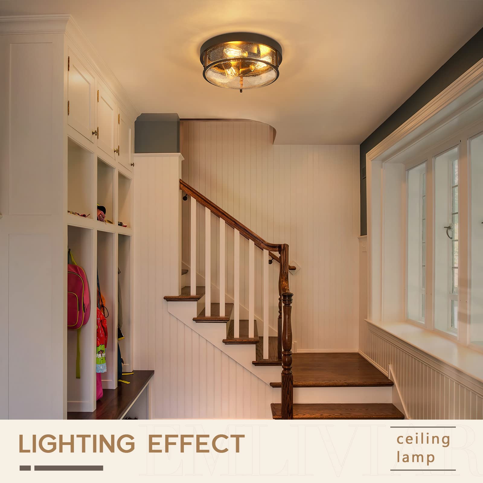 Emliviar 15&quot; Farmhouse Flush Mount Ceiling Light, Oil-Rubbed Bronze, 3-Light Pendant For Porch & Kitchen