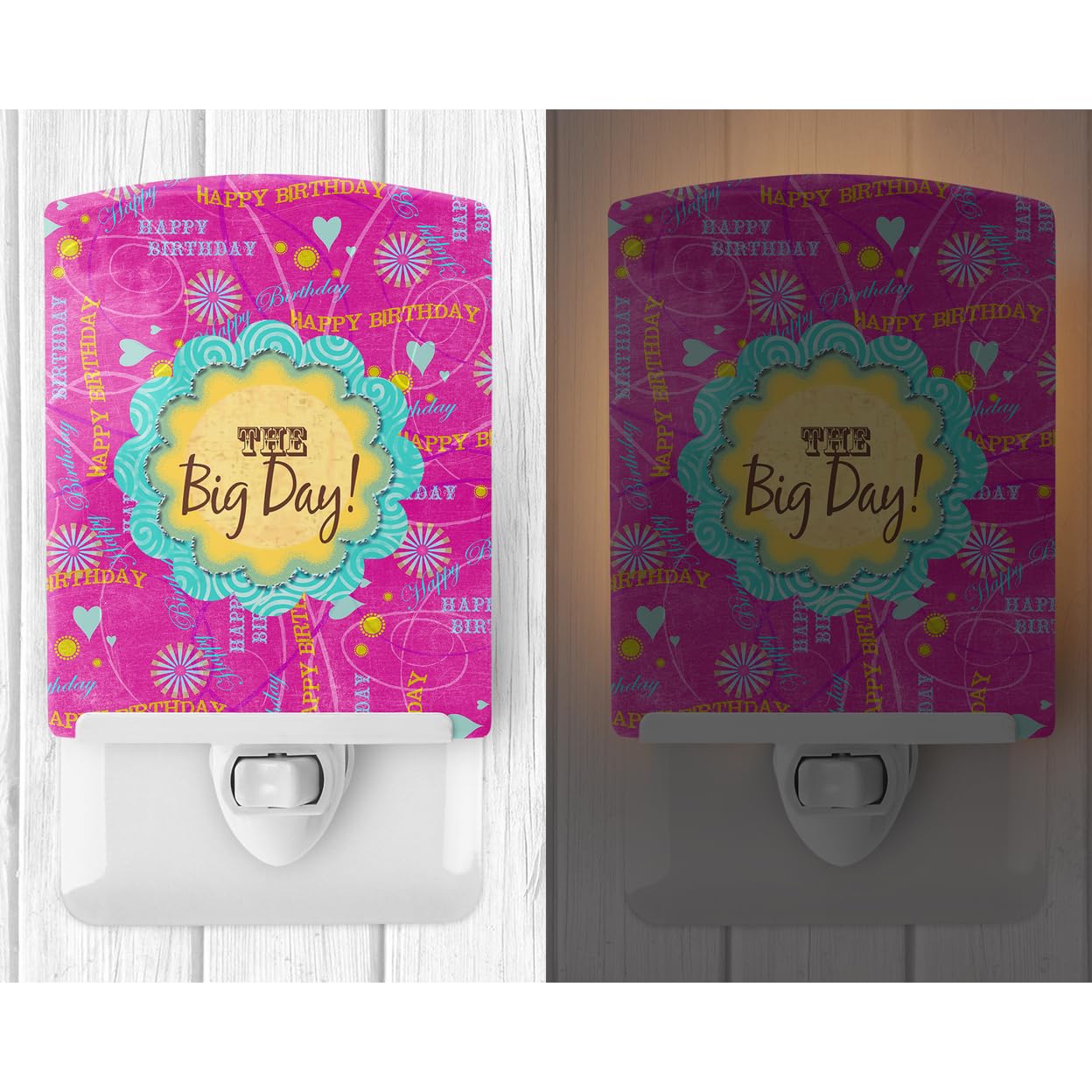 Carolines Treasures Night Light, Ceramic, Happy Birthday The Big Day Pink, 6x4x3in, Model SB3002CNL