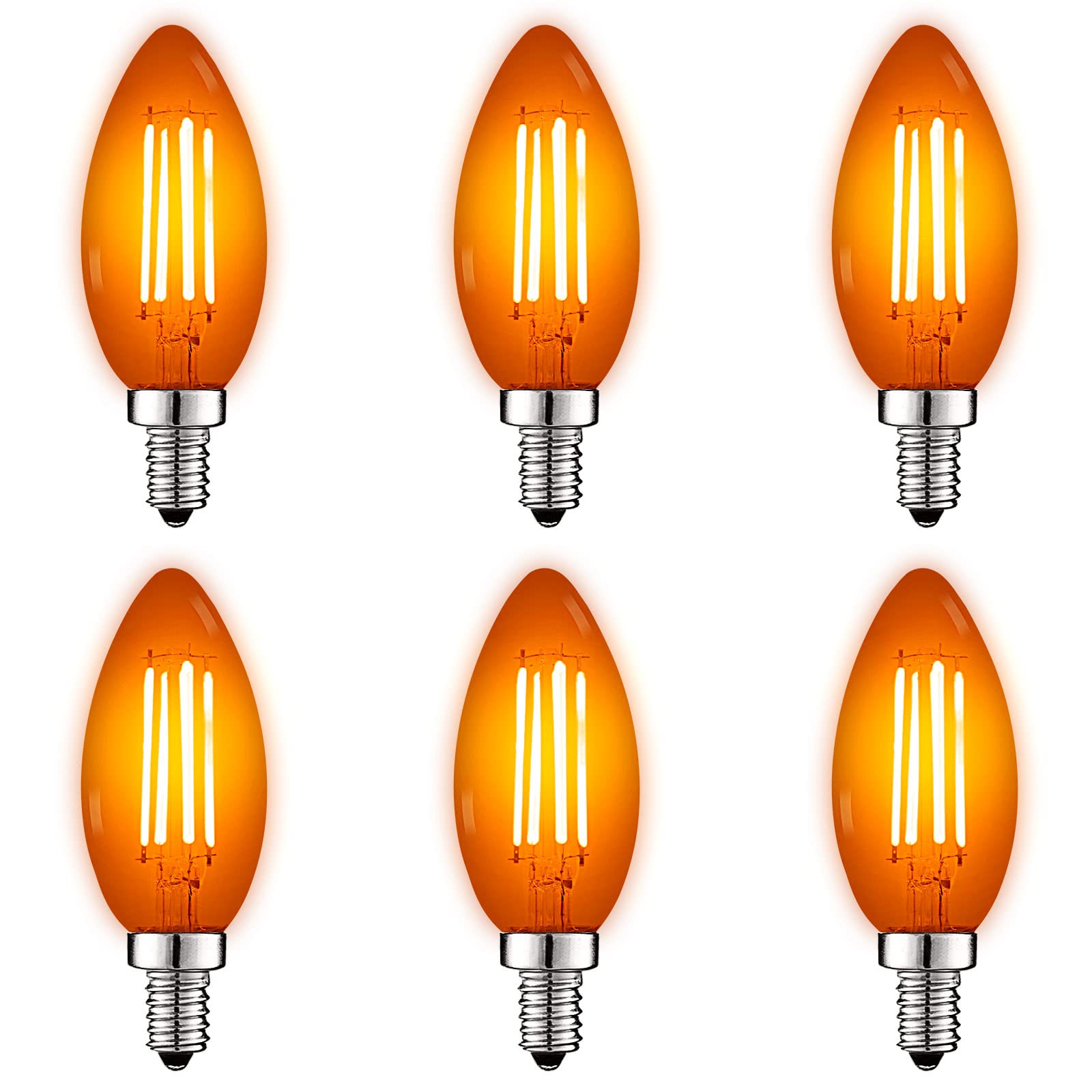 LUXRITE E12 LED Filament Bulb, Orange Glass, 4.5W (40W Equivalent), 6 Count, Model LR21746-6