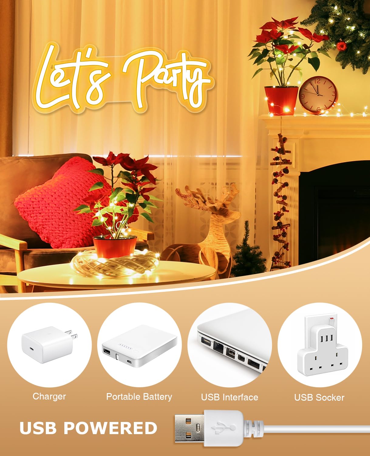 Arrinew Led Neon Light Sign - LetS Party Wall Decor, Warm White, Acrylic, Model Nhd07