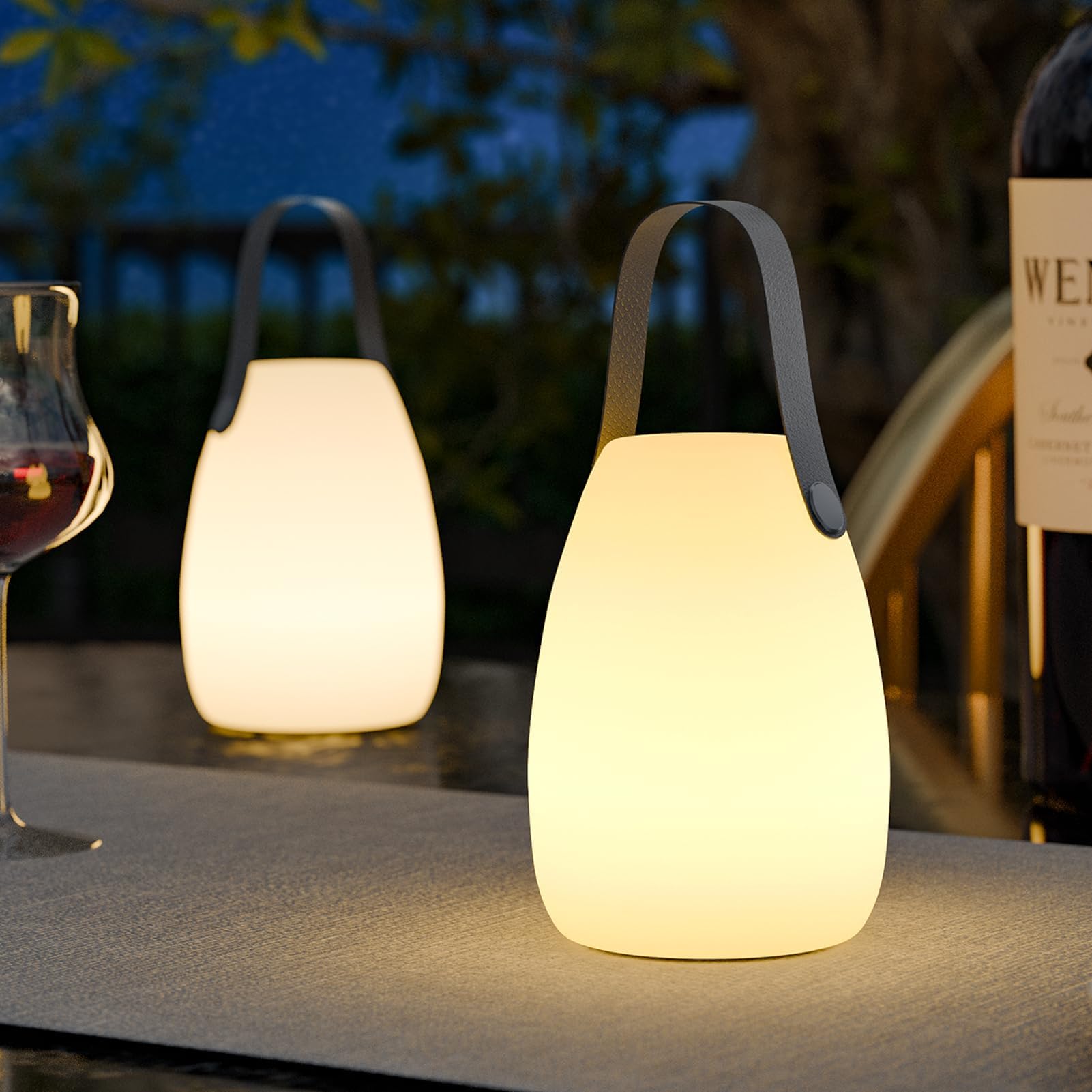 uuffoo Portable Outdoor Table Lamp - Dimmable, Rechargeable, IP44 Water-Resistant, 2 Pack, Small, Black Handle, Model 1420