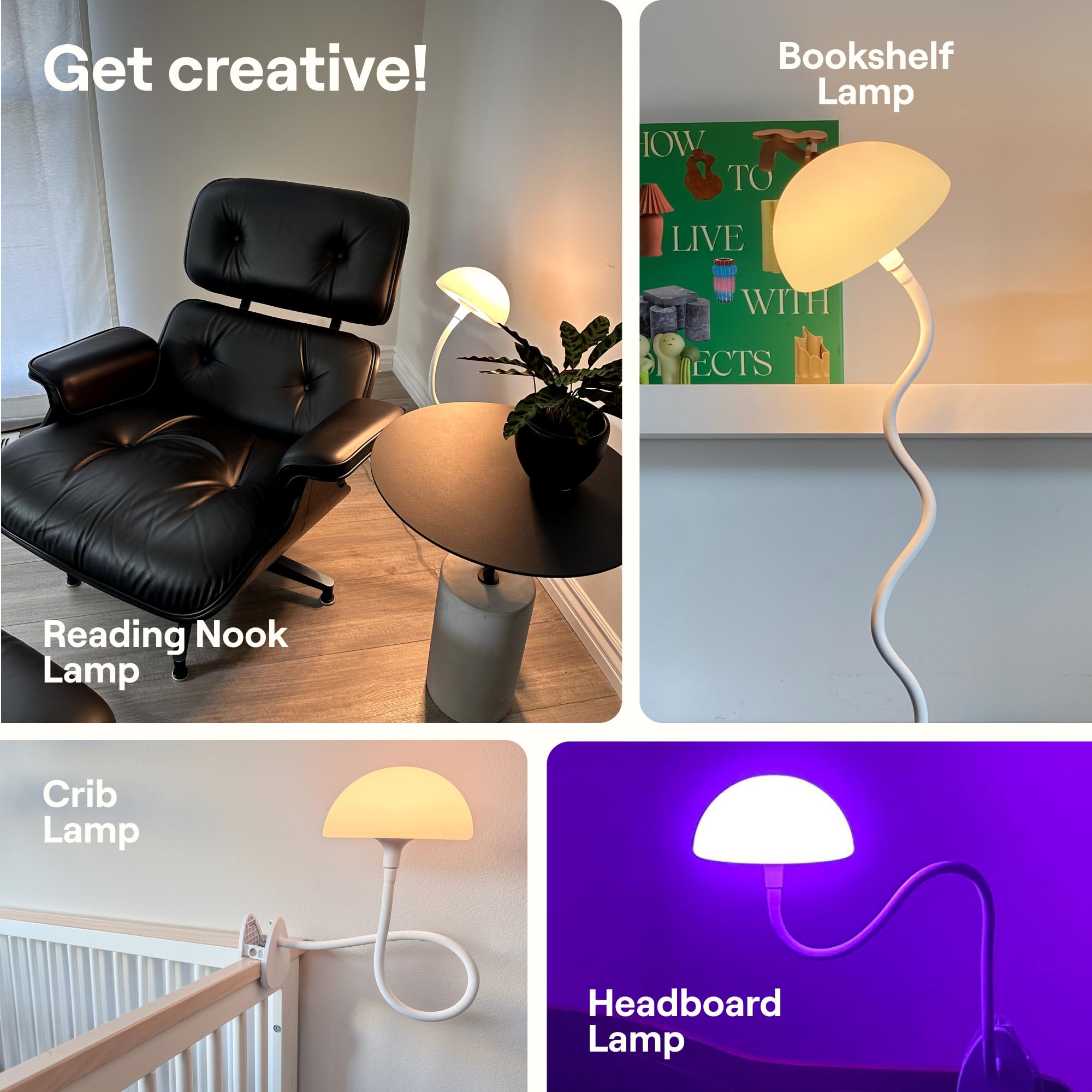 Smallish Clip On Light and Bedside Lamp, Multicolor LEDs, Night Light for Kids, White, Model 00850067796015