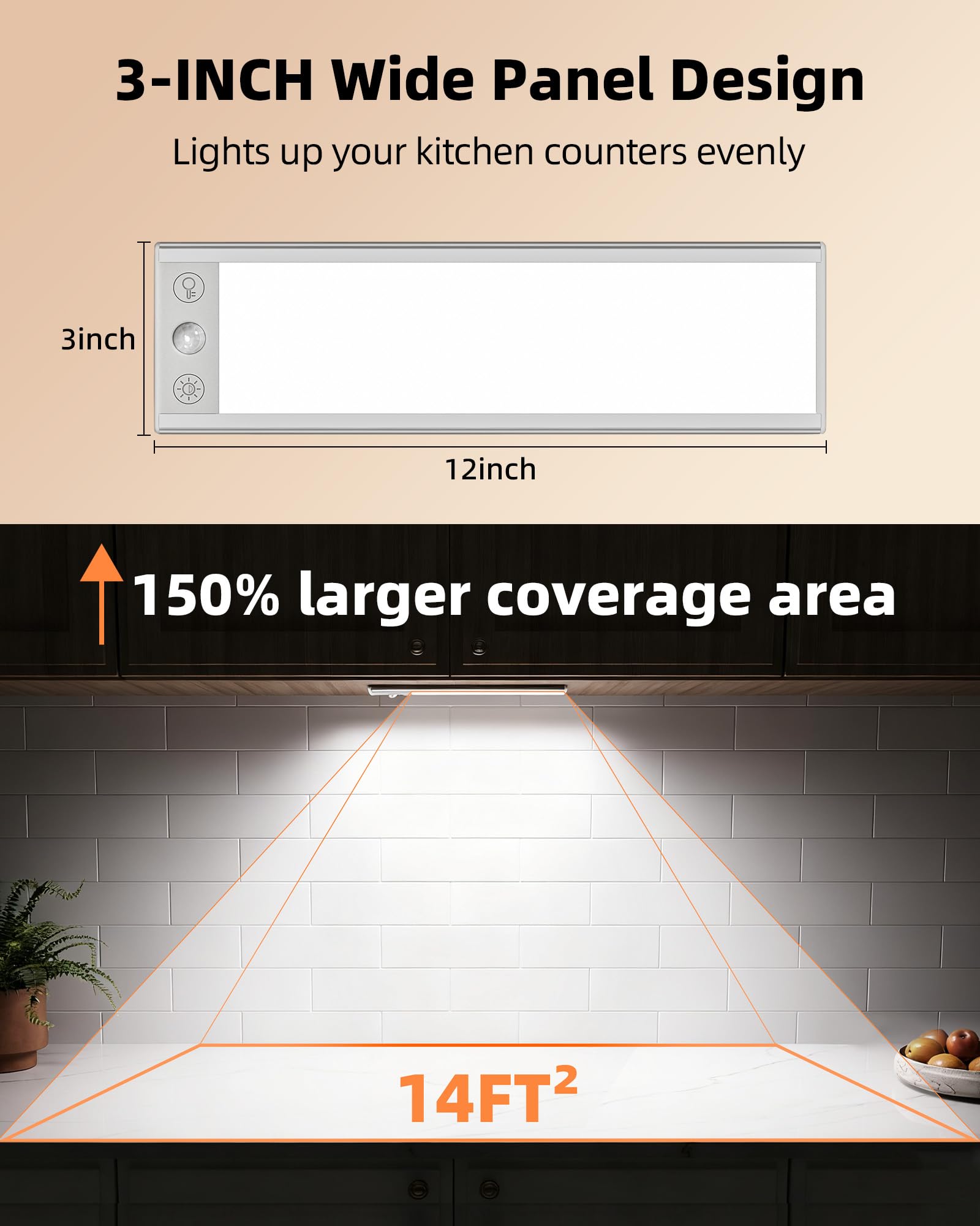 EZVALO Under Cabinet Lighting - 200LM Wireless Motion Sensor Light, 12" Aluminum, Dimmable, 2 Pack, Rechargeable Battery, Indoor Use