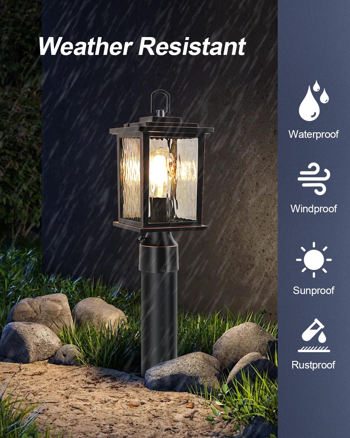 ZILLSEA Dusk to Dawn Outdoor Post Light, Oil-Rubbed Bronze Pole Lantern with Pier Mount Base, 16 Hardwired Lamp Post Light Fix