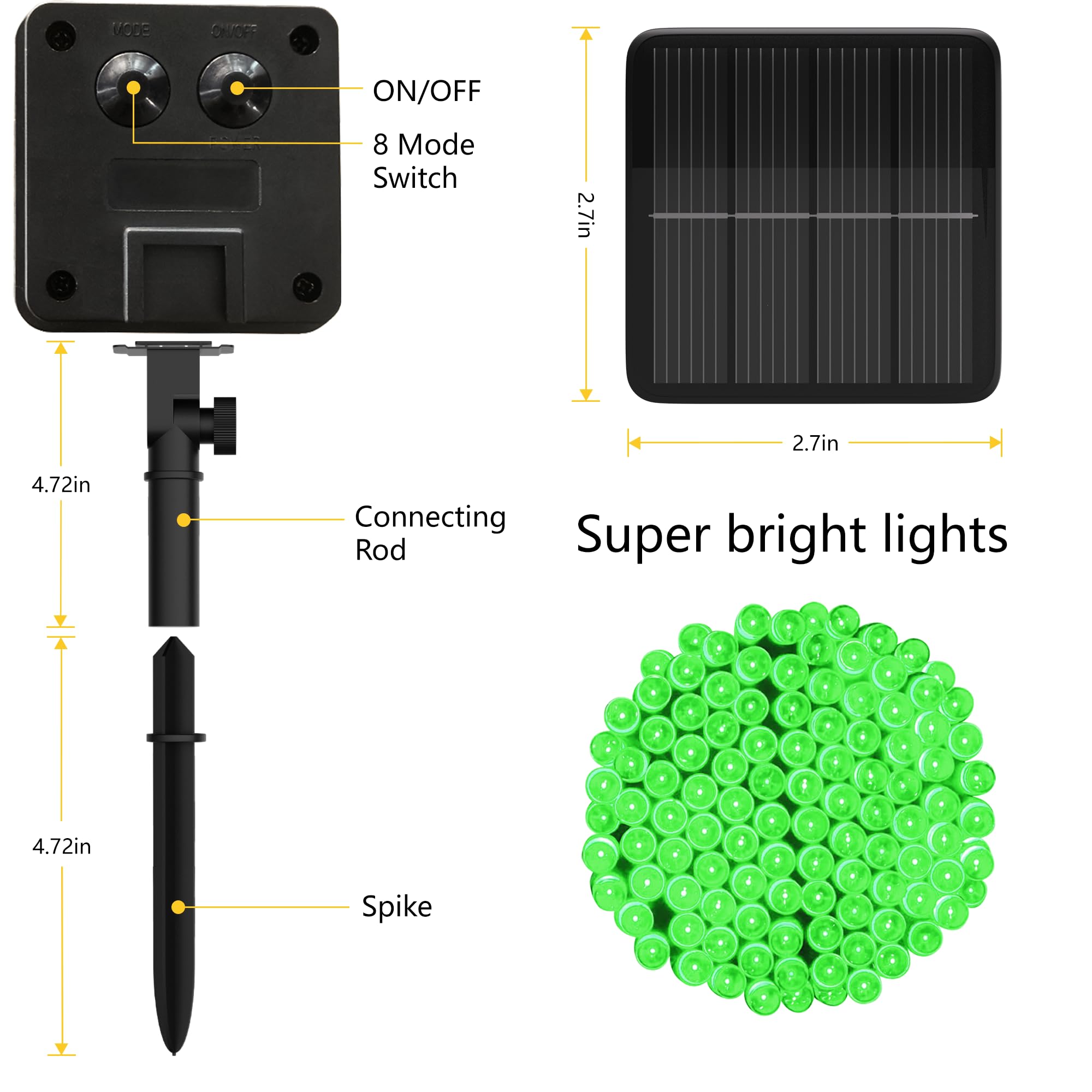 Solar String Lights For Outside  39Ft 100 Led Solar String Lights Outdoor With 8 Modes Solar Lights For Outside Waterproof For Yard  Fence Balcony  Party Christmas Tree Decorations (Green)