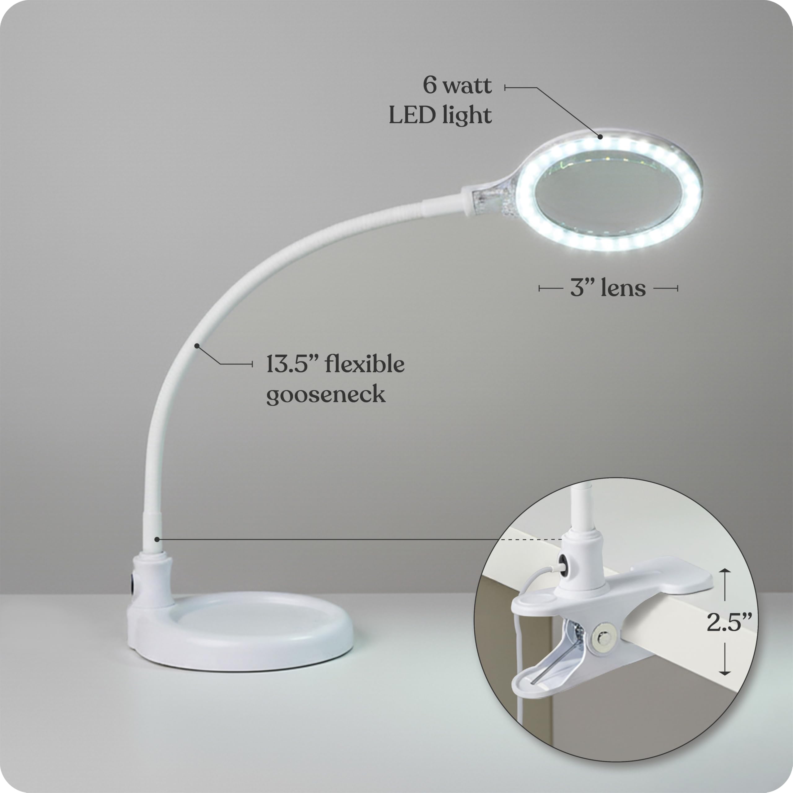 Brightech LightView Pro Flex 2-in-1 Magnifying Desk Lamp, 1.75x Magnifier, White, Model LTV2IN1-WH, Adjustable with Light for Crafts