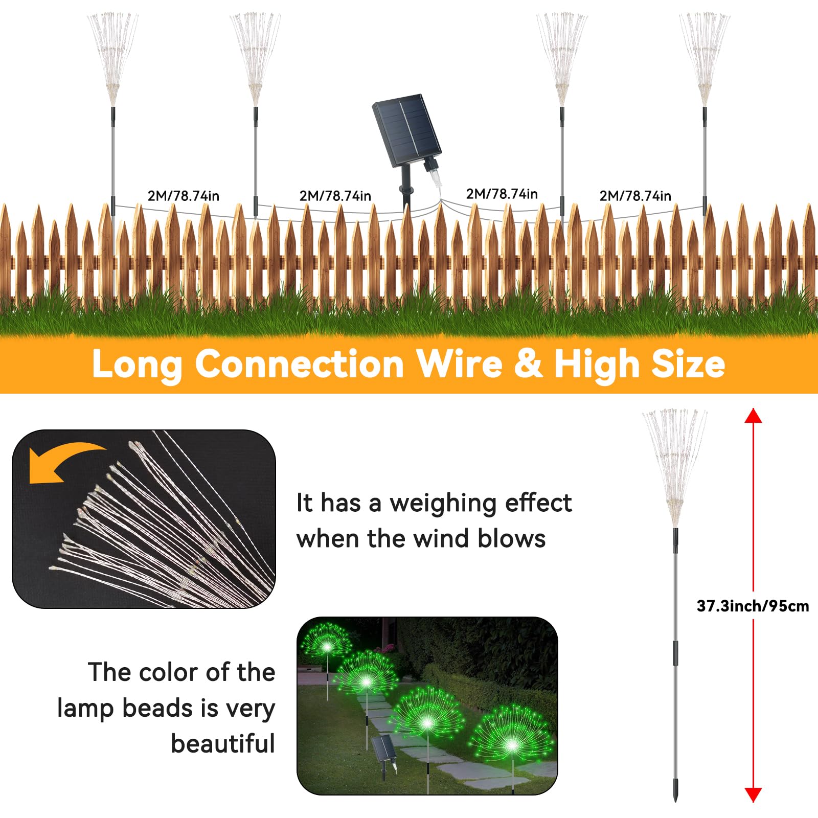 Slyuexu Solar Garden Lights, 480 LED Waterproof Firework Lights, 4 Pack, Green, 8 Lighting Modes, Model YF00016