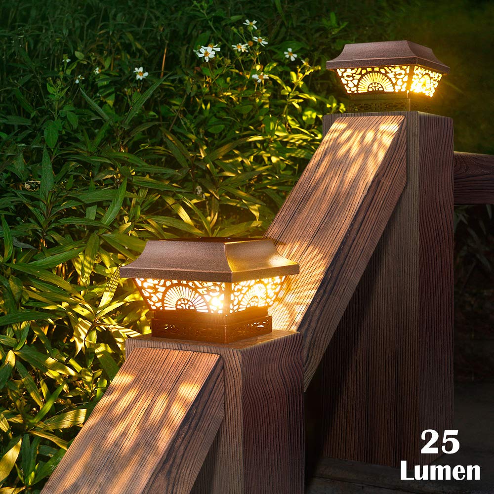 DenicMic Solar Post Lights - 2 Pack Copper Metal 25 Lumen LED for 3.5x3.5, 4x4, 5x5 Wooden Fence Posts & Deck