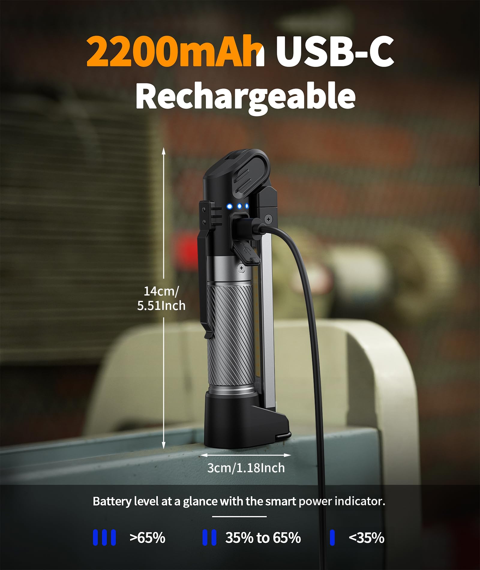 Hotligh Magnetic Light - 800 Lumens Work Light With Multifunctional Foldable Design  2200 Mah Magnetic Flashlight  3 Lighting Modes Mechanic Flashlight For Car Repairing/Emergency  2 Pack