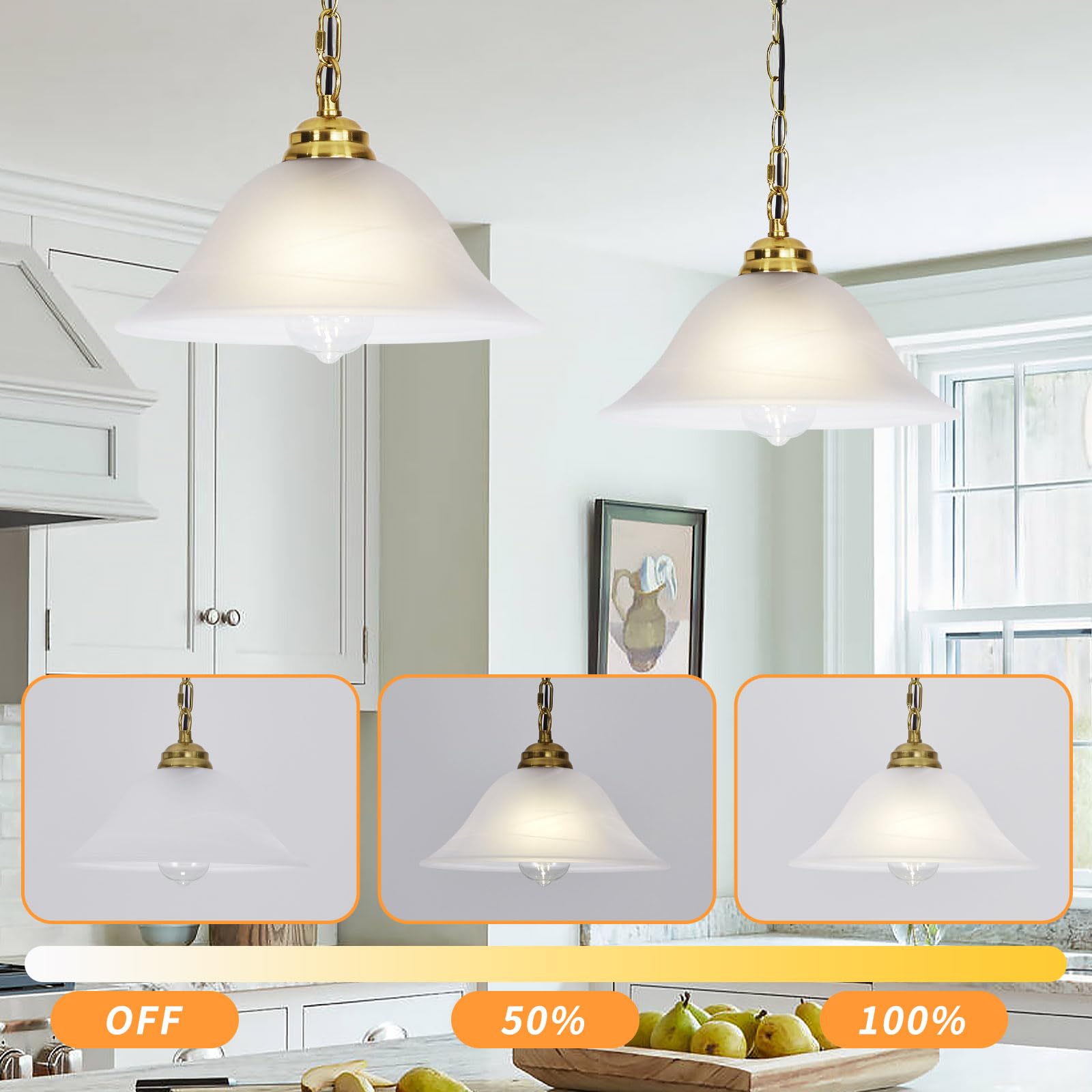 Shengqingtop Plug In Pendant Light Alabaster Glass Shade Hanging Lamp With On/Off Switch,16.4Ft Cord & 14.7Ft Chain Dimmable Bra