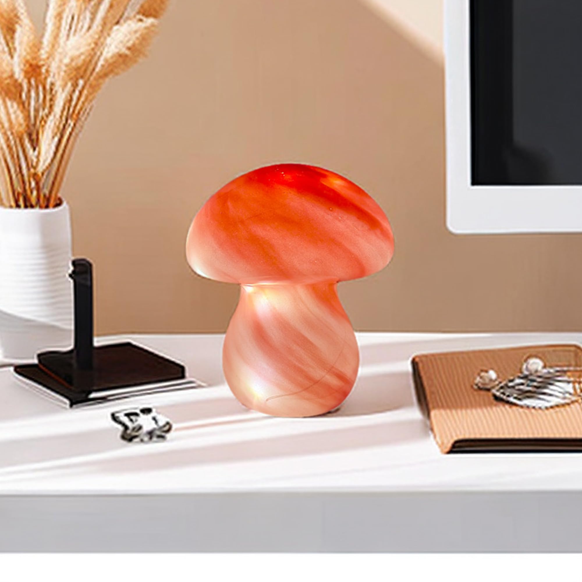 JBGIYOSG Mushroom Table Lamps Night Lights Cute Glass Nightstand Bedside Desk Lamps for Bedroom Living Study(Bulb Included) - Pi