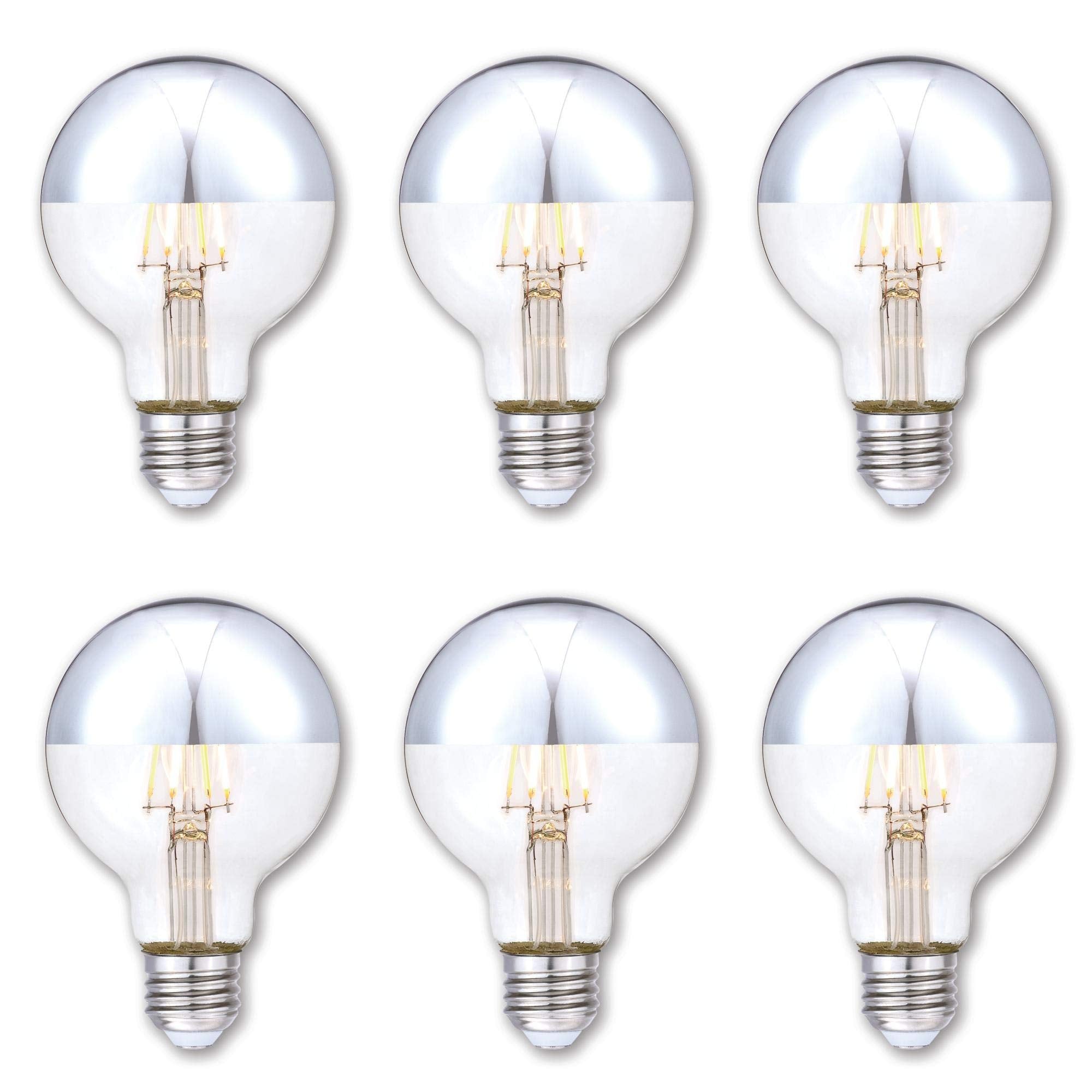 Westinghouse 5169120 4.5 Watt (40 Watt Equivalent) G25 Dimmable Half Chrome Filament Led Light Bulb, E26 Medium Base, 6-Pack
