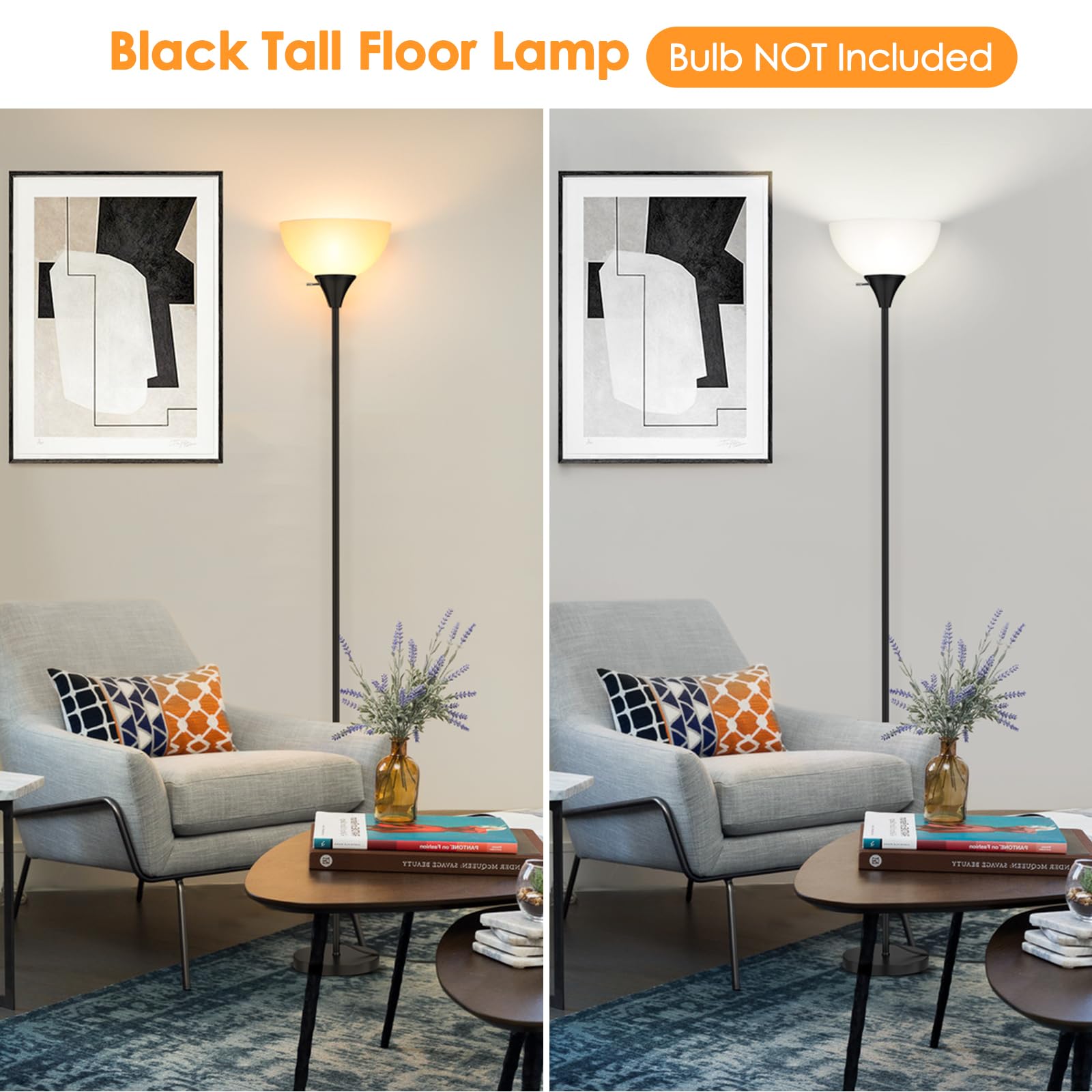 Coucrek Floor Lamp, Led Standing Lamps With White Plastic Shade, Black Modern Torchiere Floor Lamp, Tall Lamps For Living Room D