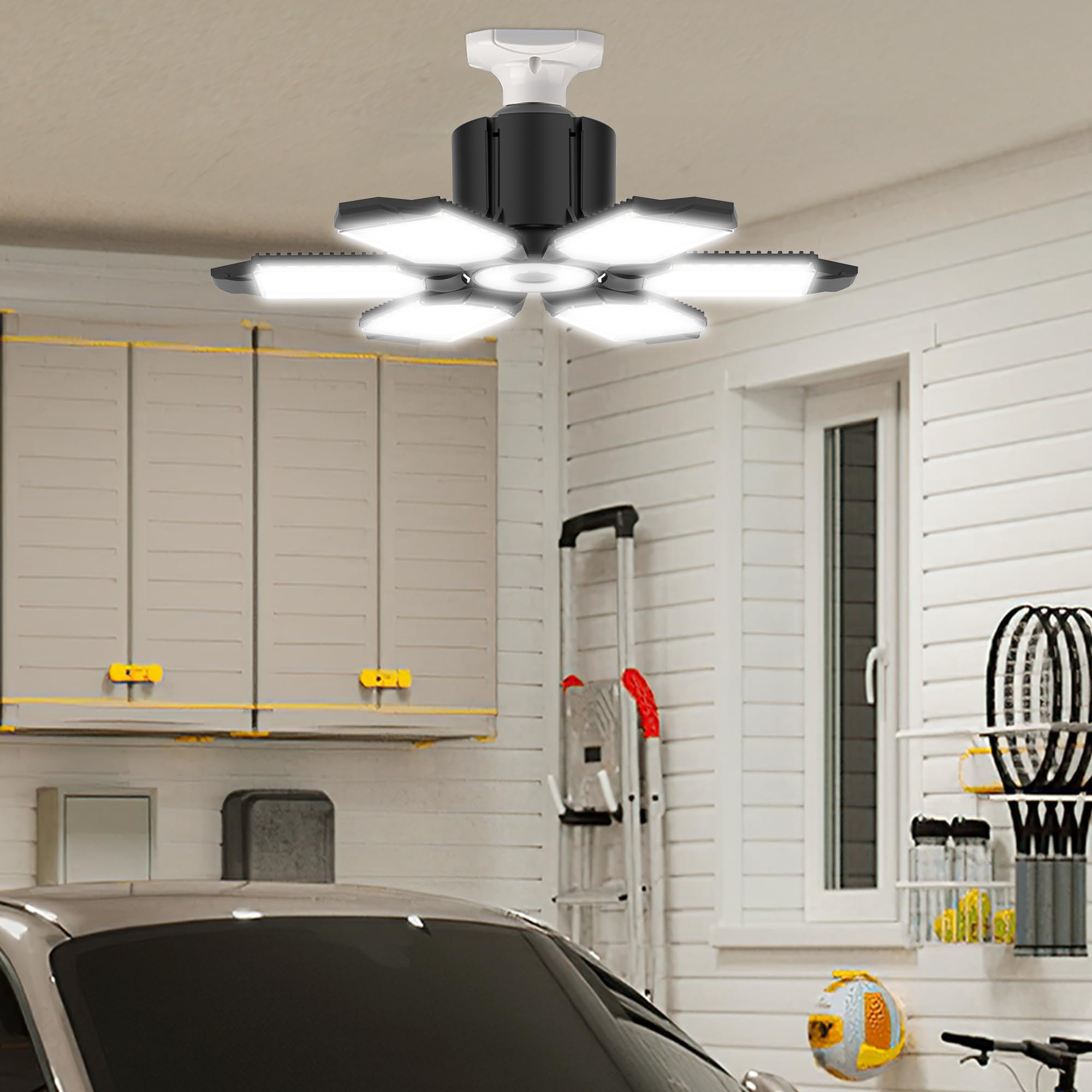 Brainiac 100W Led Garage Light - Super Bright Deformable Fixture With 5 Panels - 2 Pack