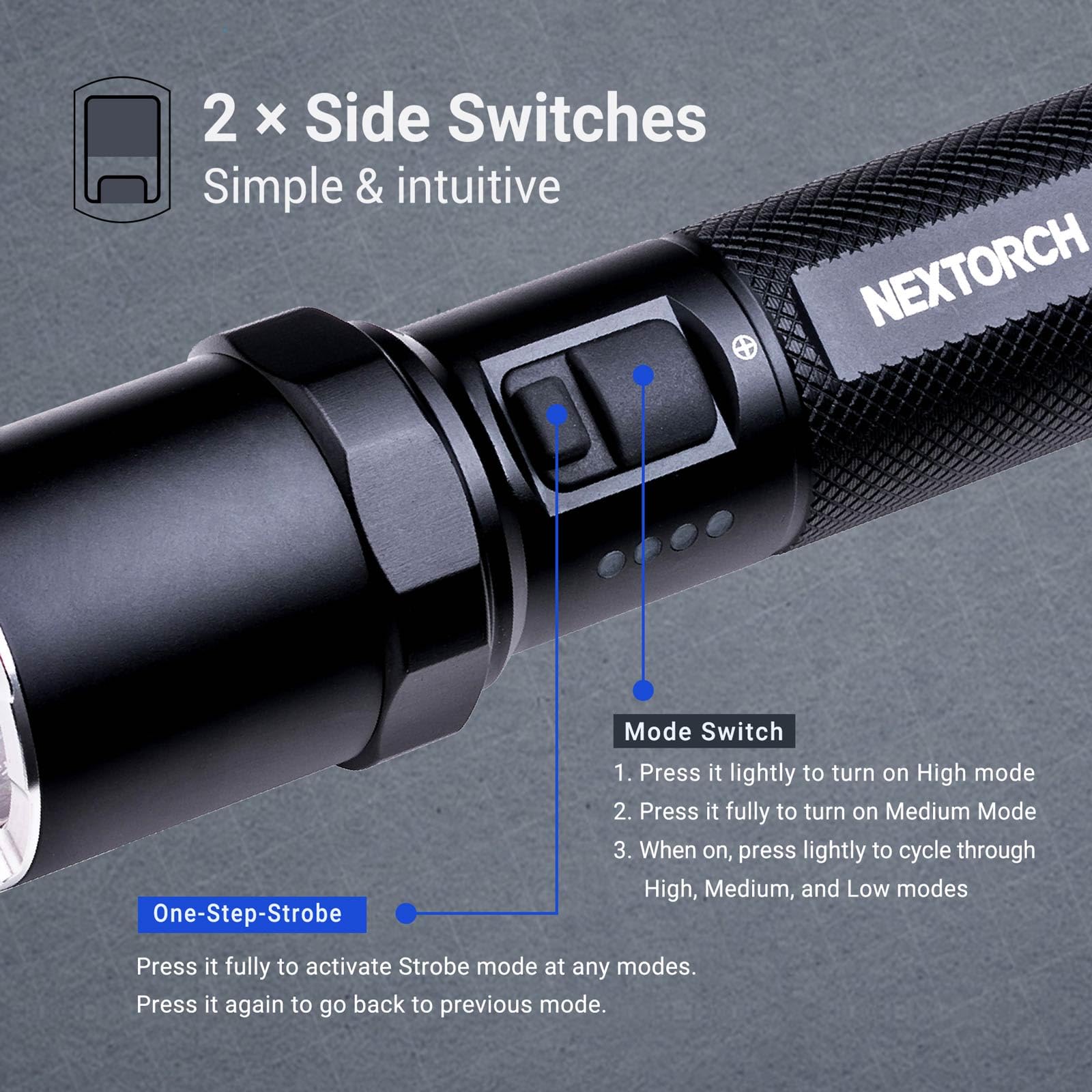 Nextorch P81 Rechargeable Flashlight High Lumens, 3000 Lumens Led Tactical Flashlight With 5 Modes & Strobe & Ceramic Glass Brea