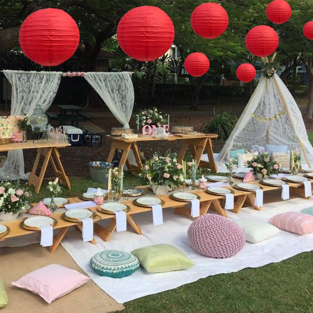 Beishida Red Round Paper Lanterns Decorative Hanging Asia Chinese Japanese Paper Lanterns Lamp For Birthday Wedding Baby Bridal