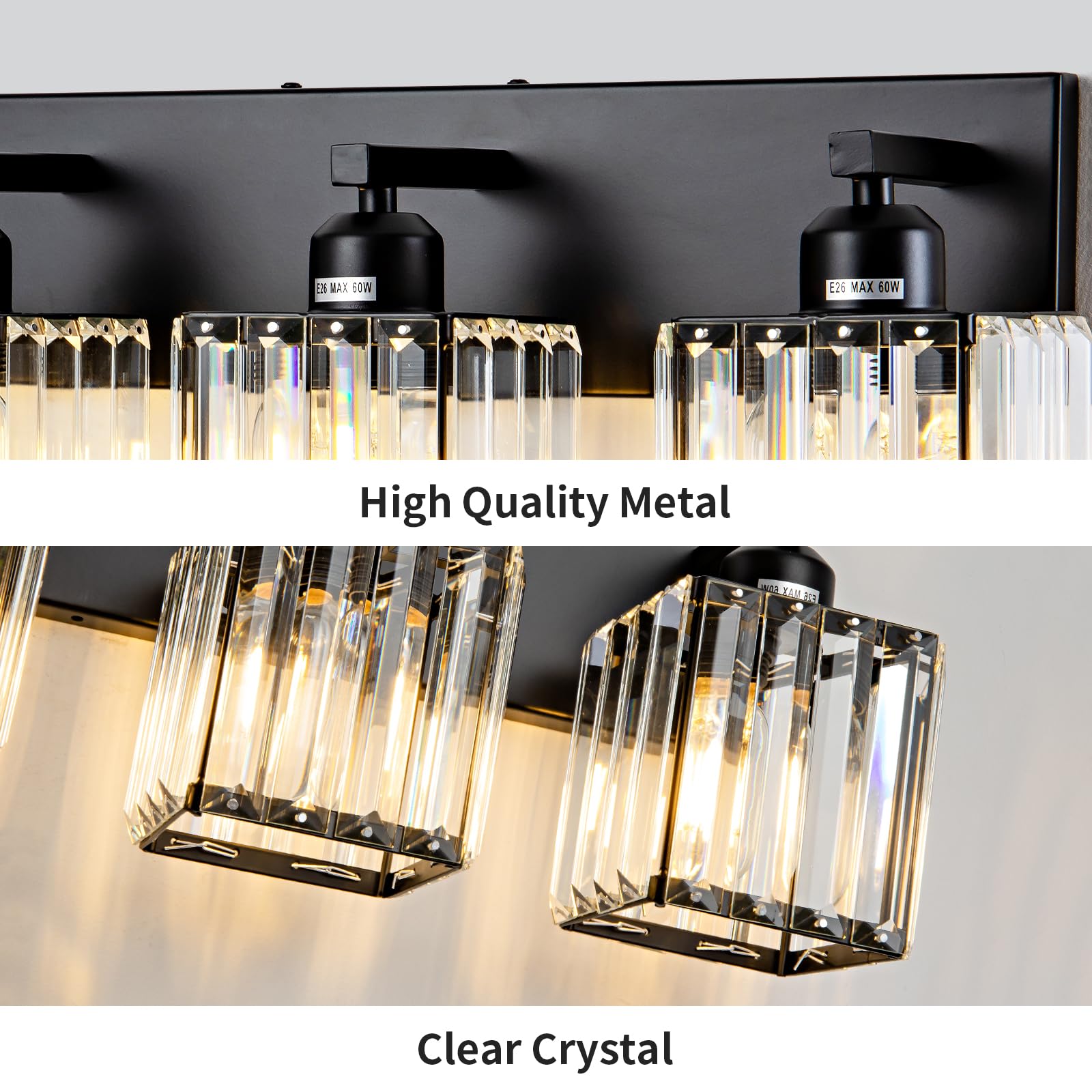 Aixialin Black Bathroom Vanity Light, 3-Light Crystal Wall Fixture, Metal, Model 600-100-1011