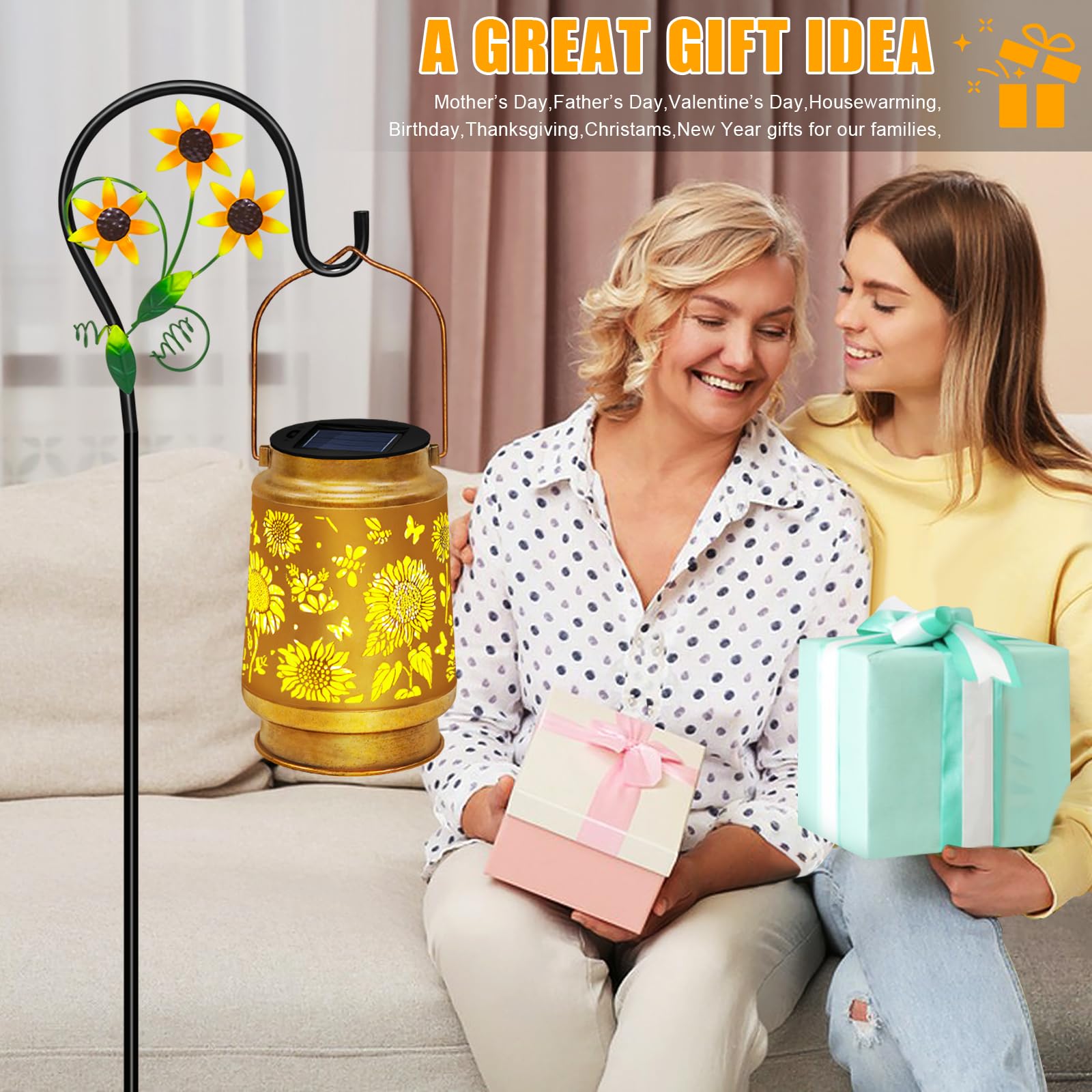 Tedof Solar Lanterns Outdoor Waterproof,Sunflower Gifts For Women Gifts For Mom Women Grandma Decoration Outside For Yard, Patio