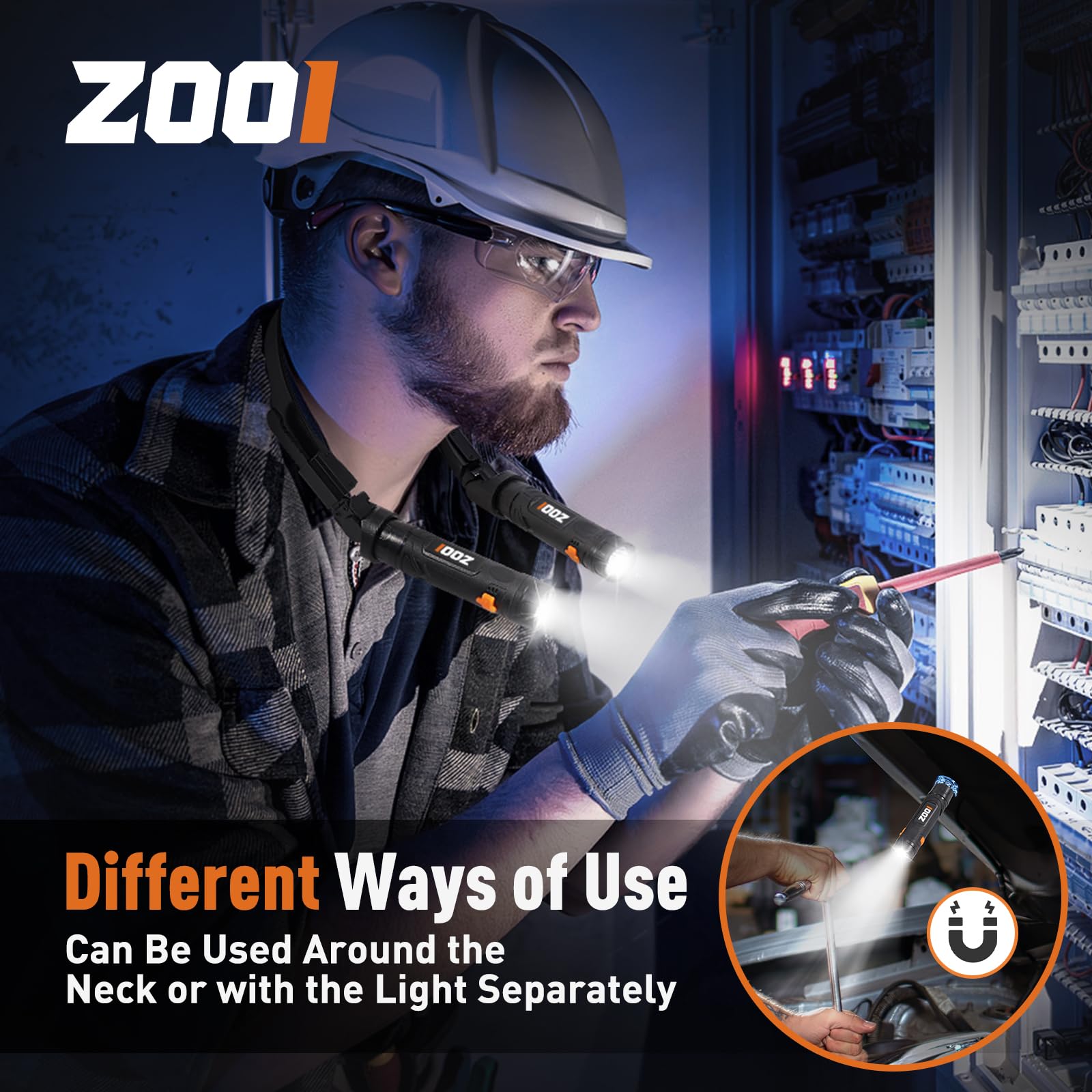 ZOOI Neck Light - Black Flashlight Lamp for Men, 7 x 4.33 x 0.6 inches, Ideal Valentines Day Gift for Him, Cool Gadgets