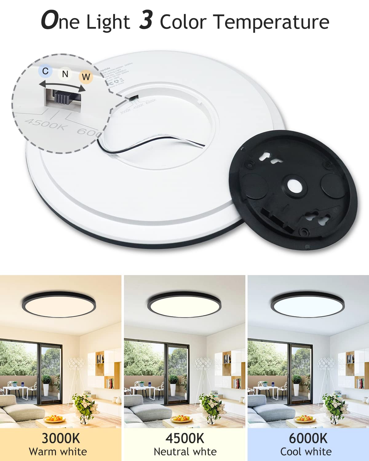 2Pack Flush Mount Led Ceiling Light Fixture Black, 12Inch 28Watt, Dimmable & 3000K-4500K-6000K 3 Color Selectable Ceiling Lamp 3