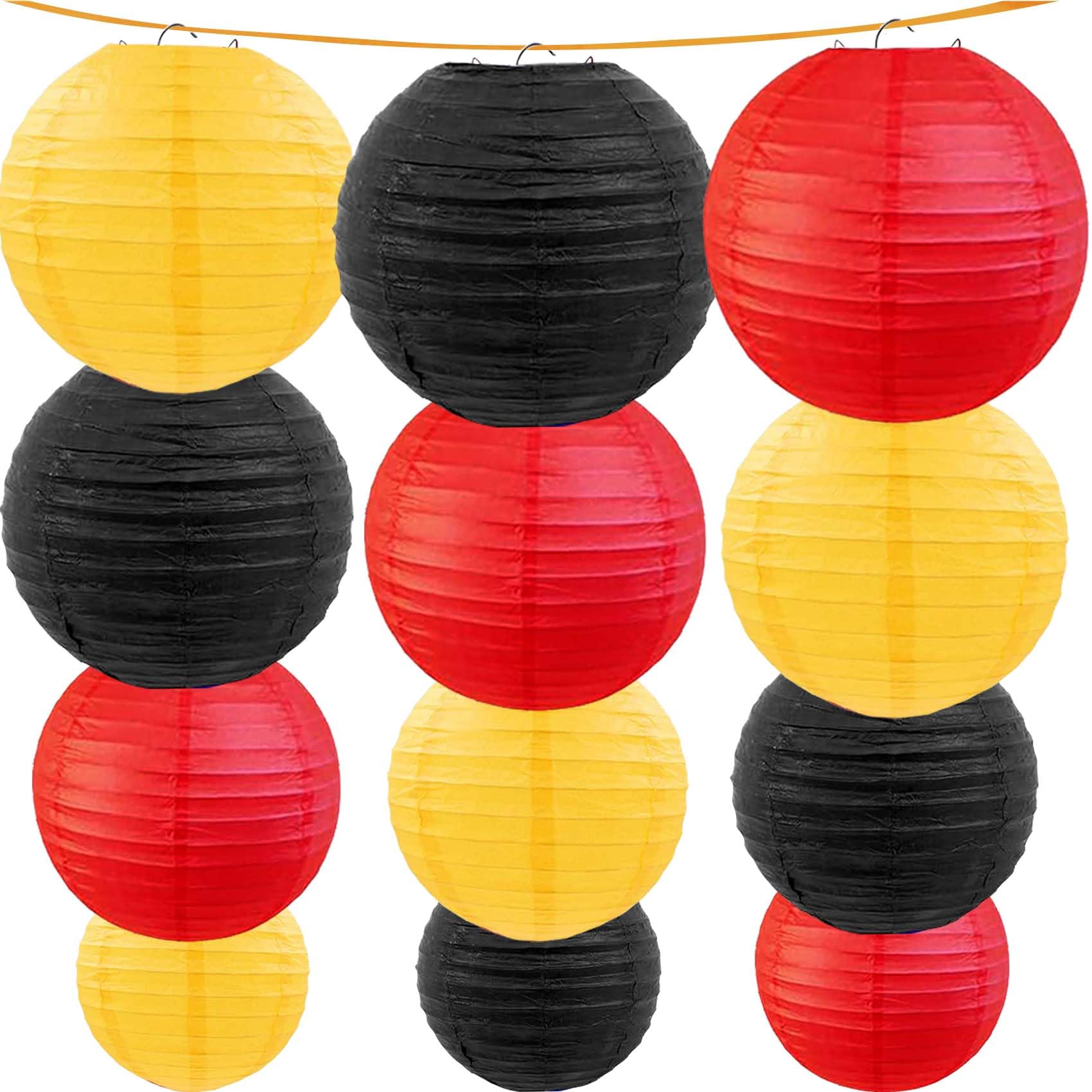 KUNYYI Red -Yellow and Black Paper Lanterns 12Pcs Hanging Lanterns for Birthday Party, Wedding, Home Decor, Baby Shower Festive 