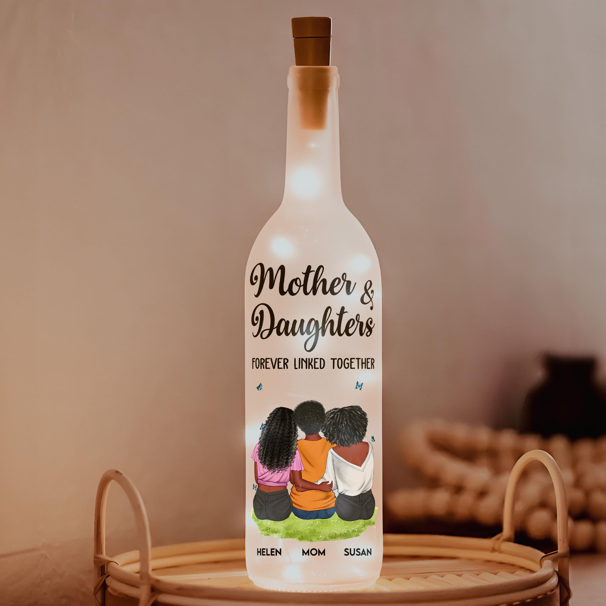 Macorner Bottle Lamp for Mom - Personalized Mothers Day Gift, Glass, A1 - 2 Daughters, Model MOM261202VUPG-BOTTLELAMP-UBL-02
