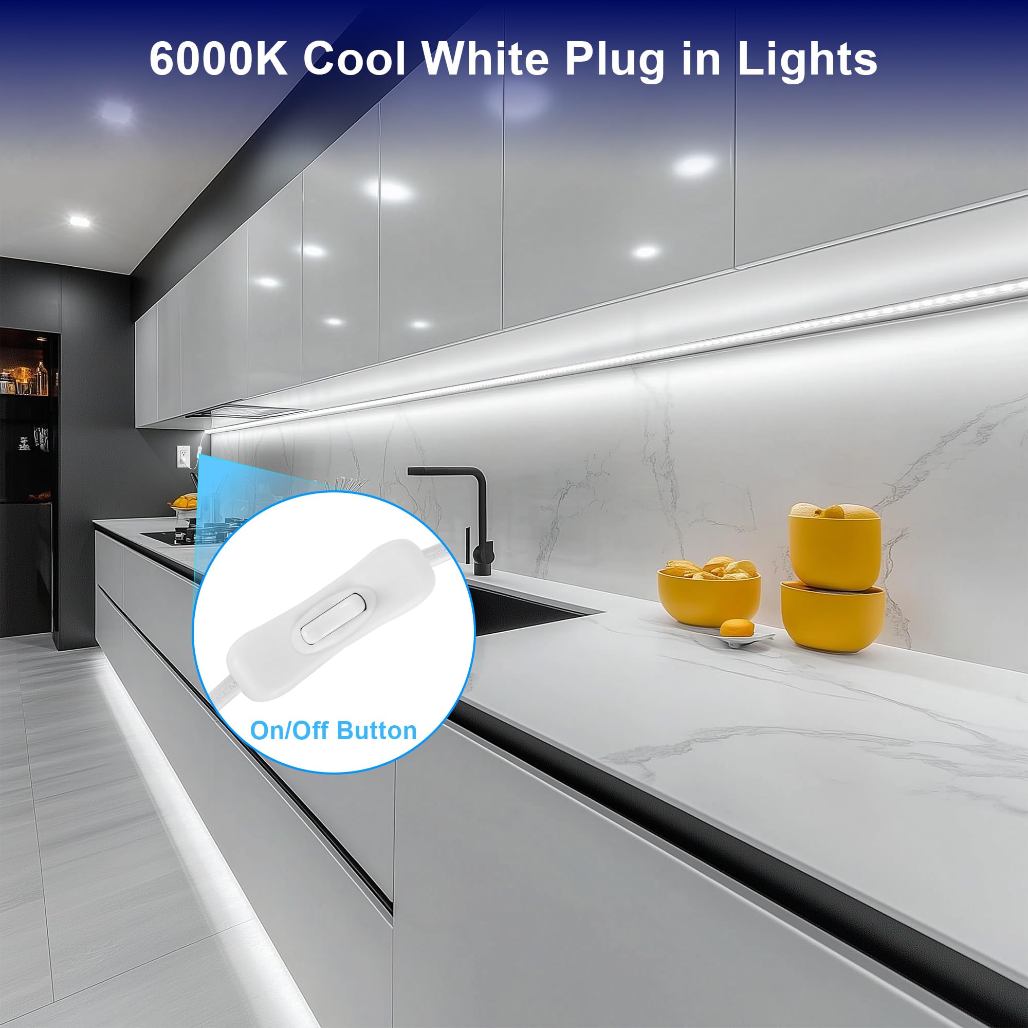 maylit Under Cabinet Strip Light Bar, 24in, Cool White, 6000K, 110V-120V, LED, PCB Material, Ideal for Kitchen, Desk, Closet